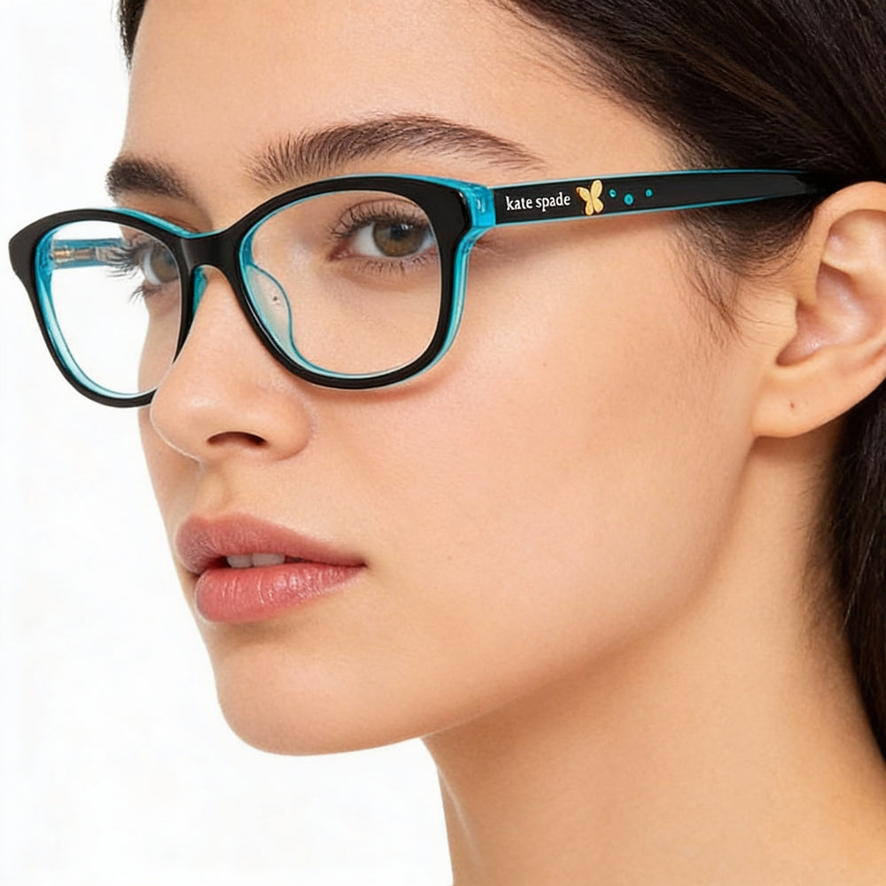 Gafas ópticas modernas de acetato negro para mujer de Kate Spade New York con lentes de policarbonato de 48 mm