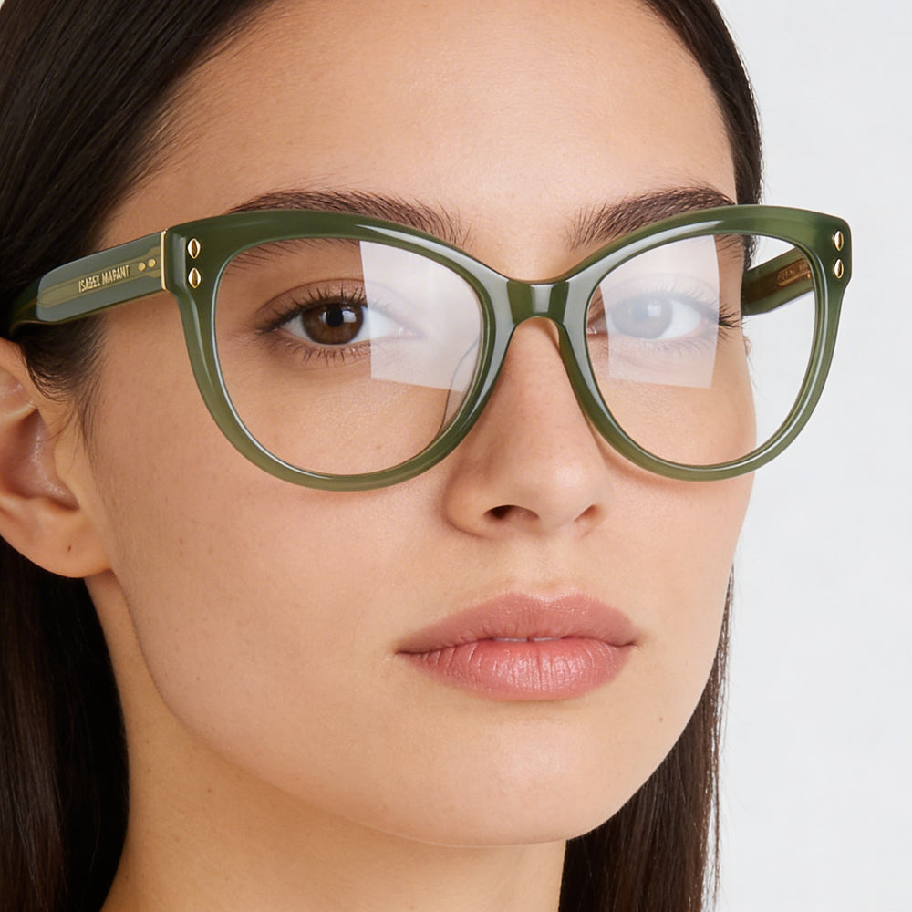 Gafas de sol de acetato modernas Isabel Marant para mujer, con montura verde y lentes verdes, ancho de lente de 53 mm