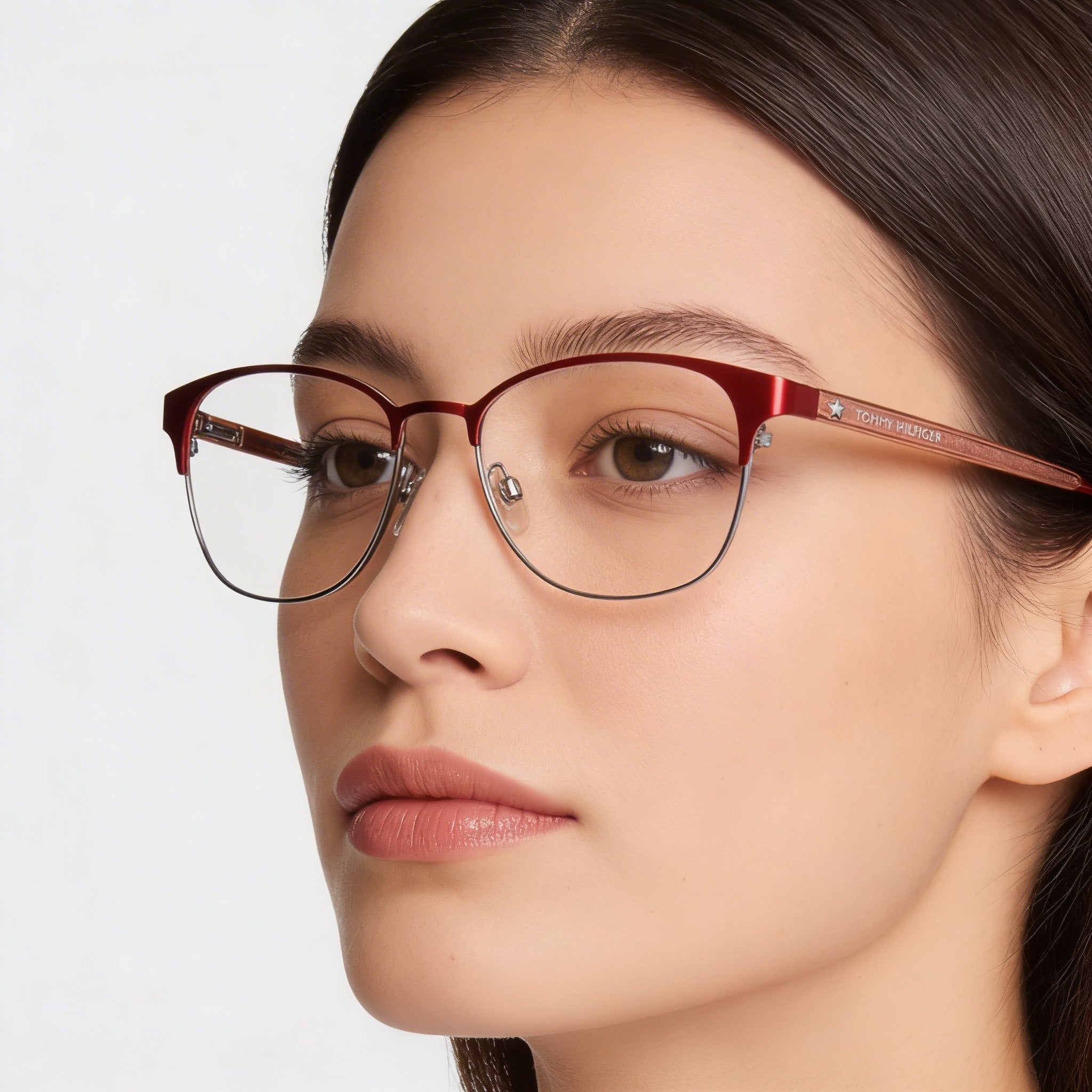 Tommy Hilfiger TH 1749 Women's Matte Red Stainless Steel Square Semi-Rimless Polycarbonate Eyeglasses 53mm, Photo 4