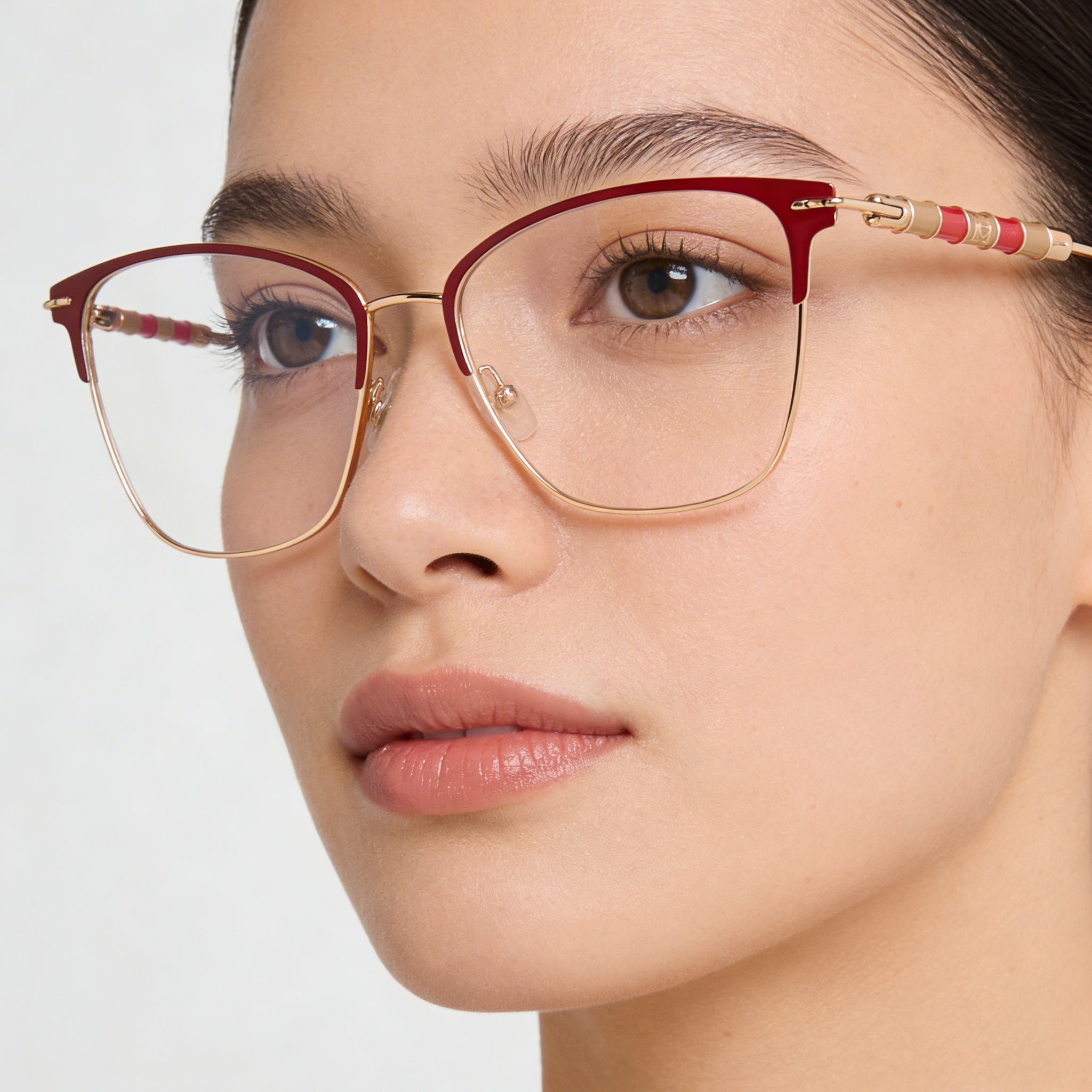 Carolina Herrera Ch 0040 Women's Rectangular Stainless Steel Burgundy Coppergold Eyeglasses 54mm, Photo 5