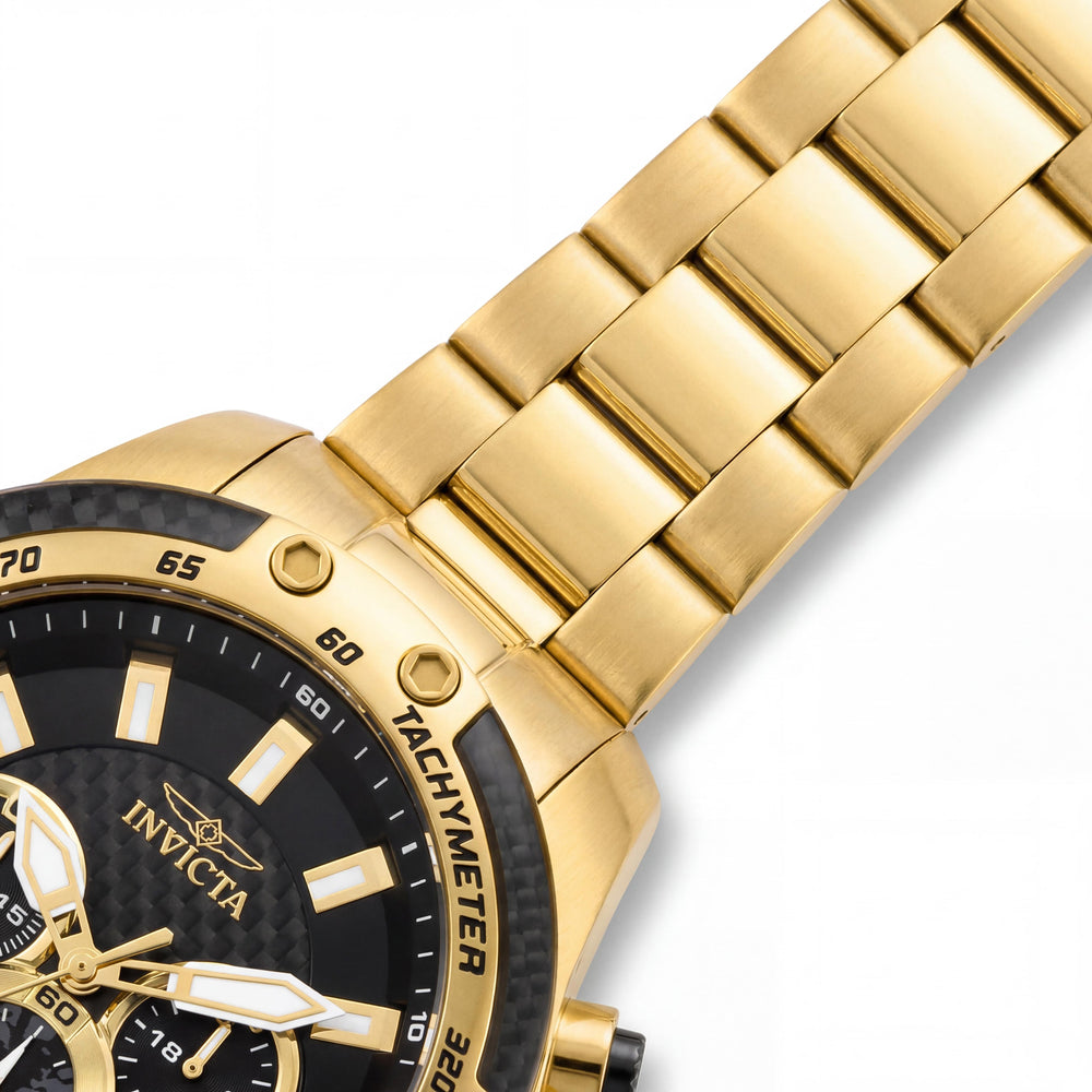 Invicta 28658 Reloj de cuarzo Speedway para hombre, 50 mm, esfera negra, acero inoxidable tono dorado, resistente al agua, luminoso