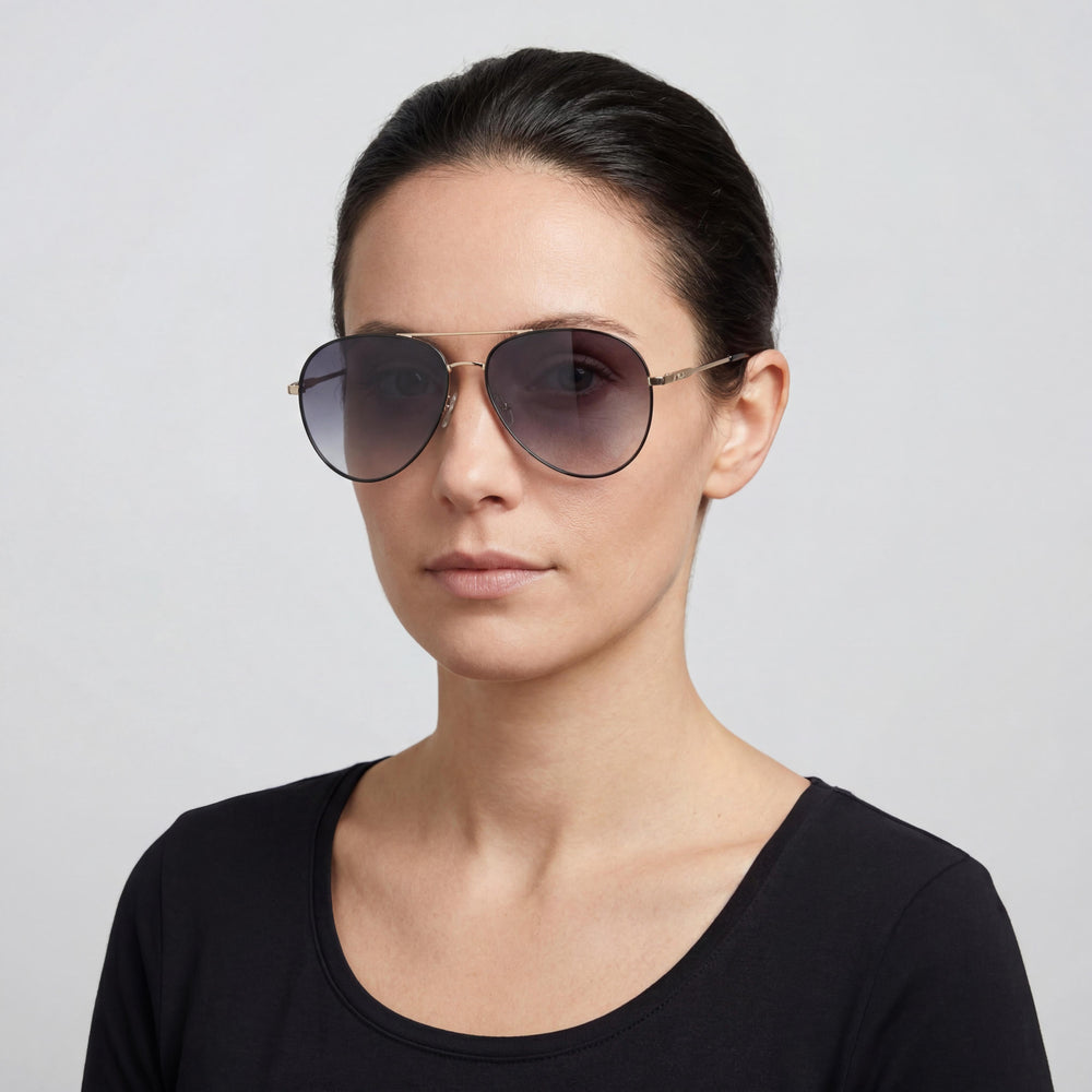 Gafas de sol Fossil Fos 2140/G/S para mujer, armazón de acero inoxidable negro, cristales de color gris oscuro degradado no polarizados, 59 mm