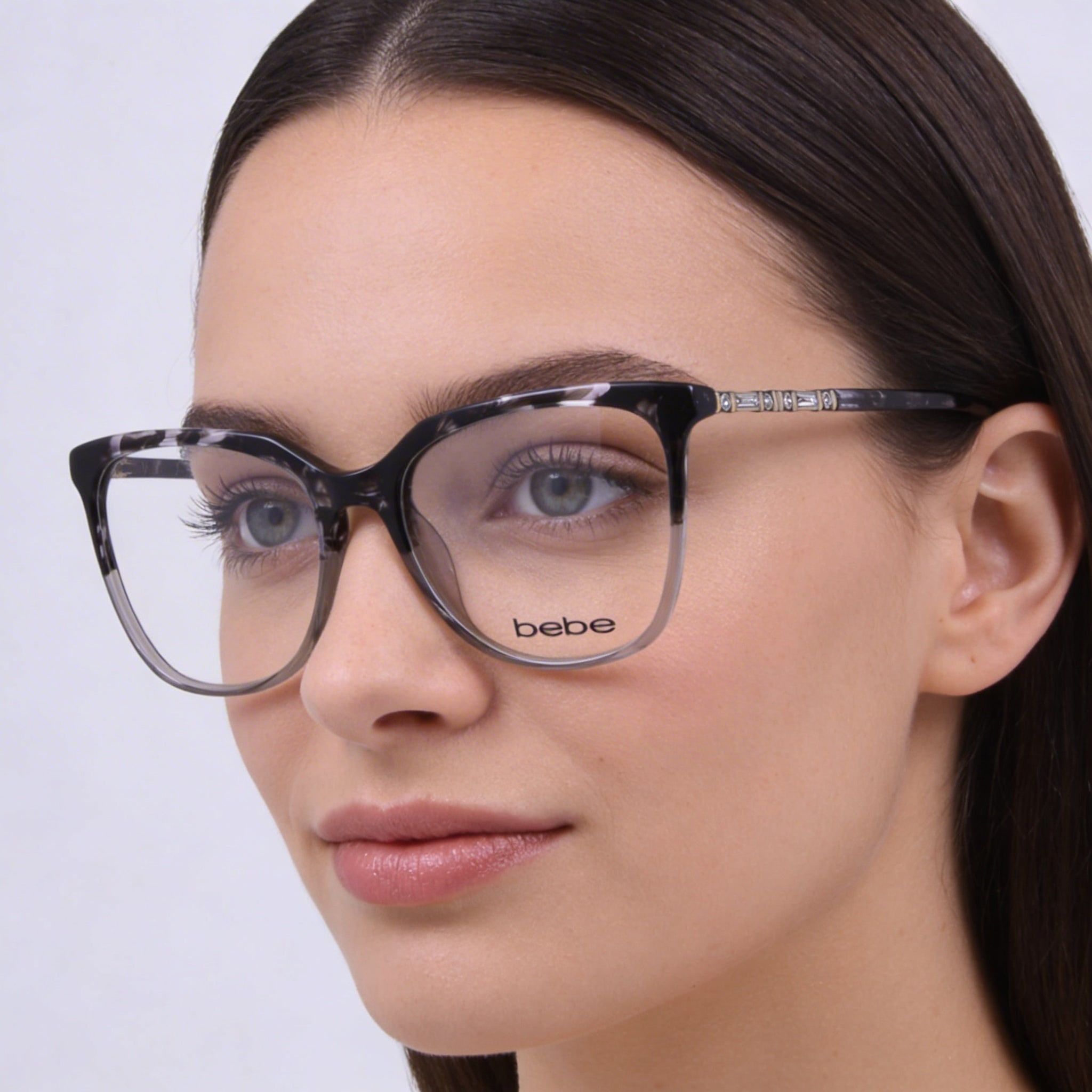 bebe Bb5191 Women's Full Rim Round Eyeglasses with Plastic Jet Frame, 54mm (Demo Lenses), Photo 4