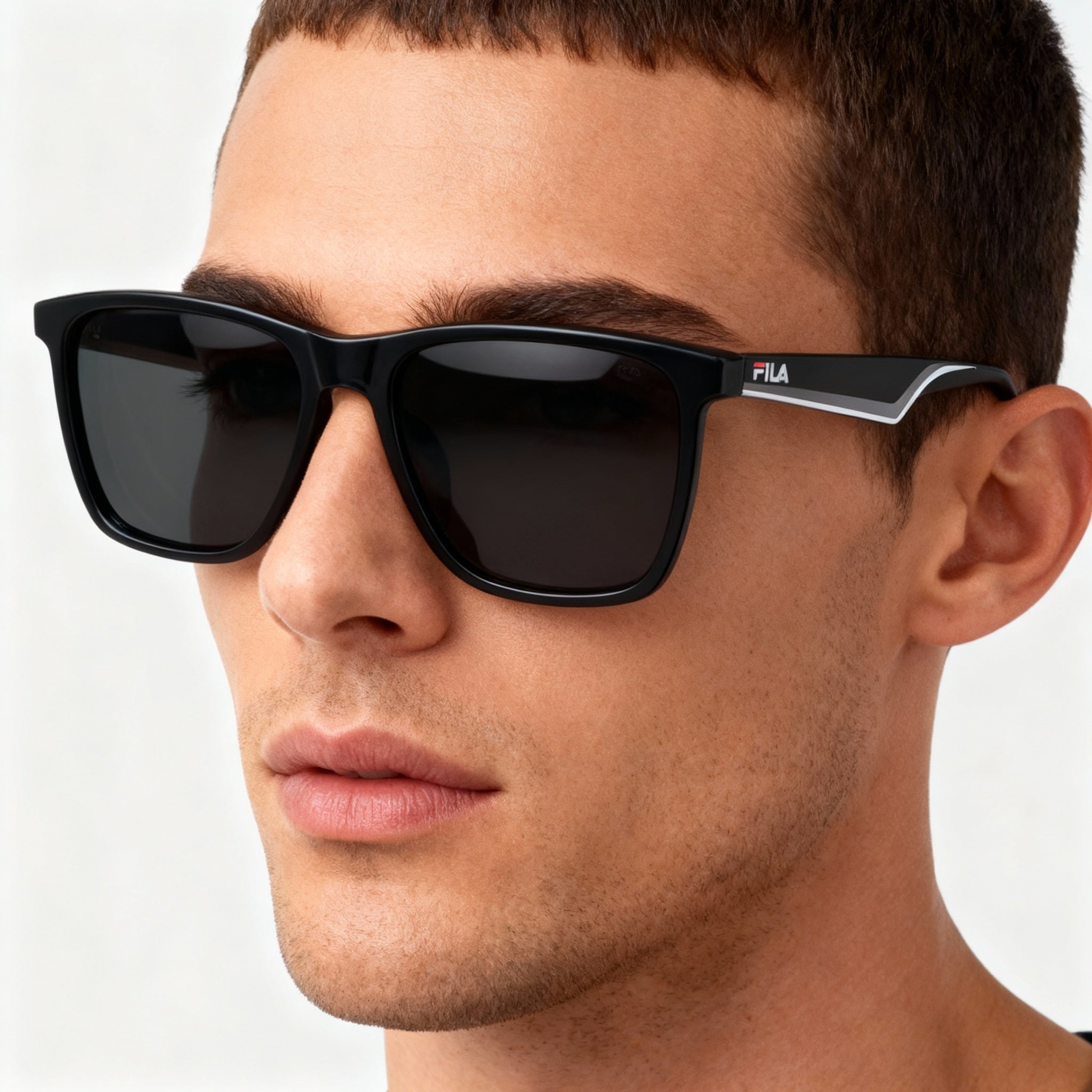 Fila Casual Men's Shiny Black Acetate Frame Sunglasses with Smoke Non-Polarized UV Protected 56mm Lenses, Photo 5