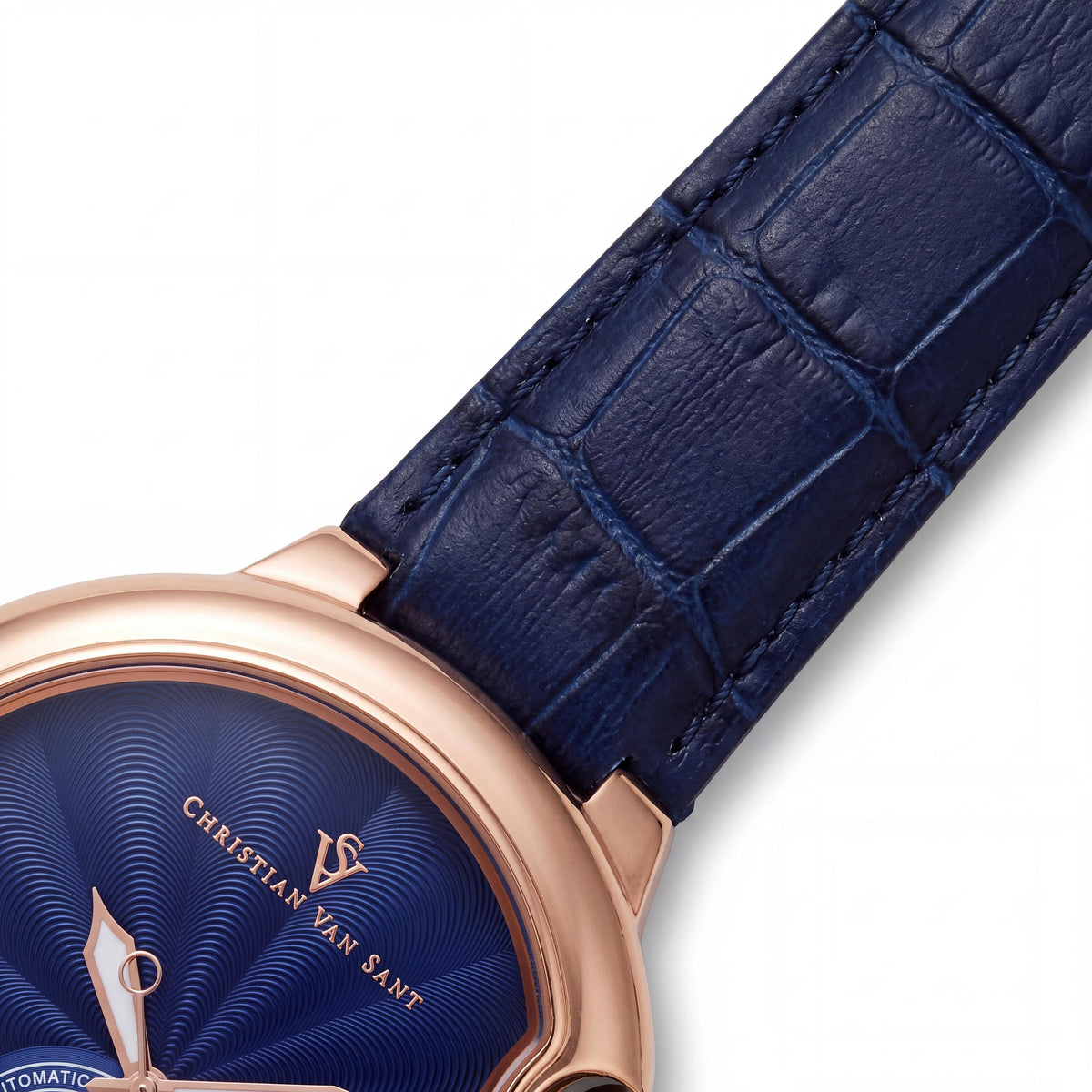 Reloj Christian Van Sant Men's Cyclone Automatic, esfera azul, caja de acero inoxidable, correa de piel, 46 mm, Photo 3