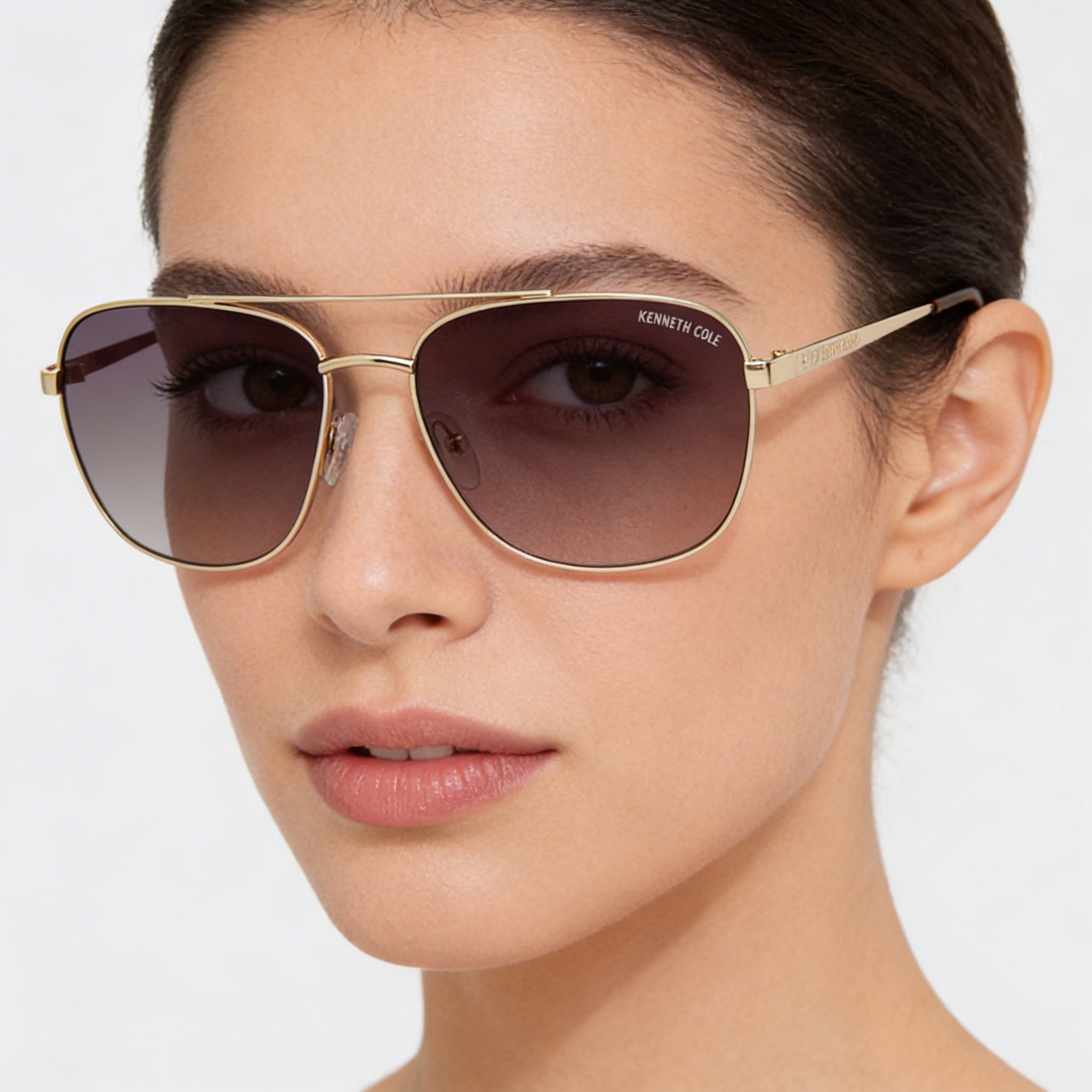 Kenneth Cole New York Kc5932f Women's Gold Metal Frame Gradient Brown Lens Sunglasses 59mm, Photo 5