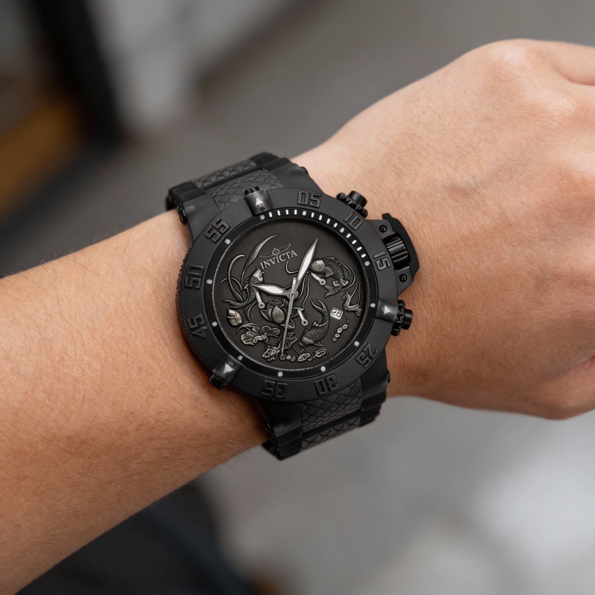 Invicta Subaqua 37040 Unisex Black 50mm Stainless Steel Quartz Watch, Silicone Strap, Scratch Resistant, Photo 3