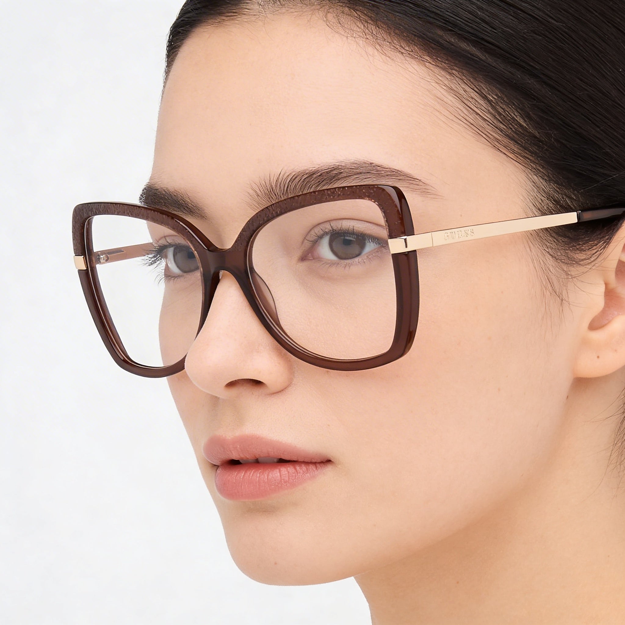 GUESS GU50245 Gafas de Sol para Mujer Marrón Oscuro Brillante con Montura de Plástico Oro Pálido y Lentes de 54mm, Photo 4