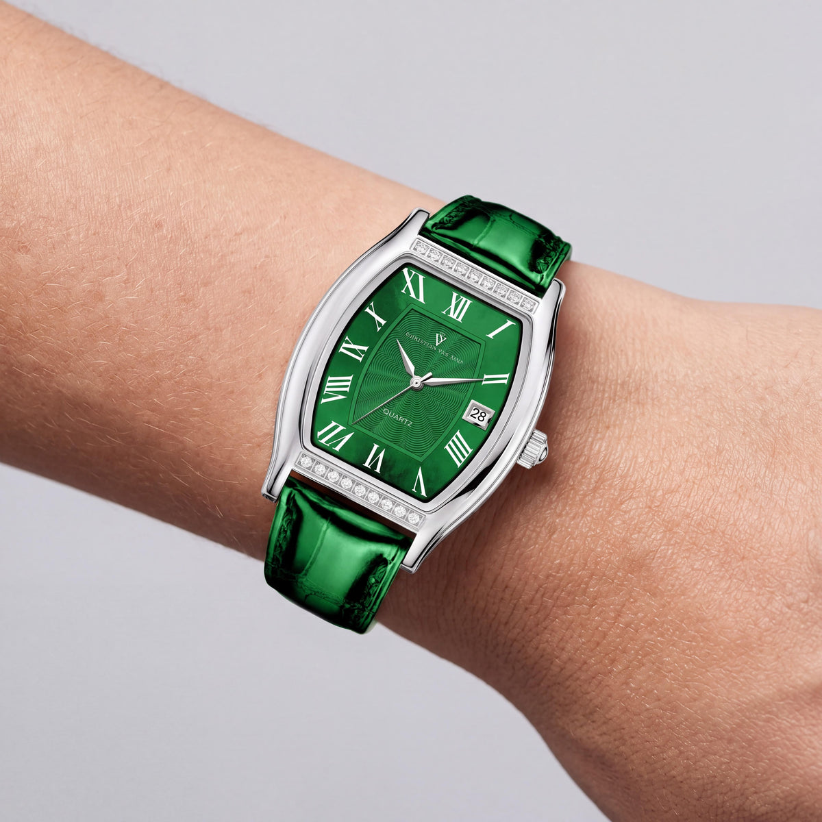 Christian Van Sant strap Women's Green Dial Stainless Steel Case Leather Strap Quartz Water Resistant Watch, Photo 3