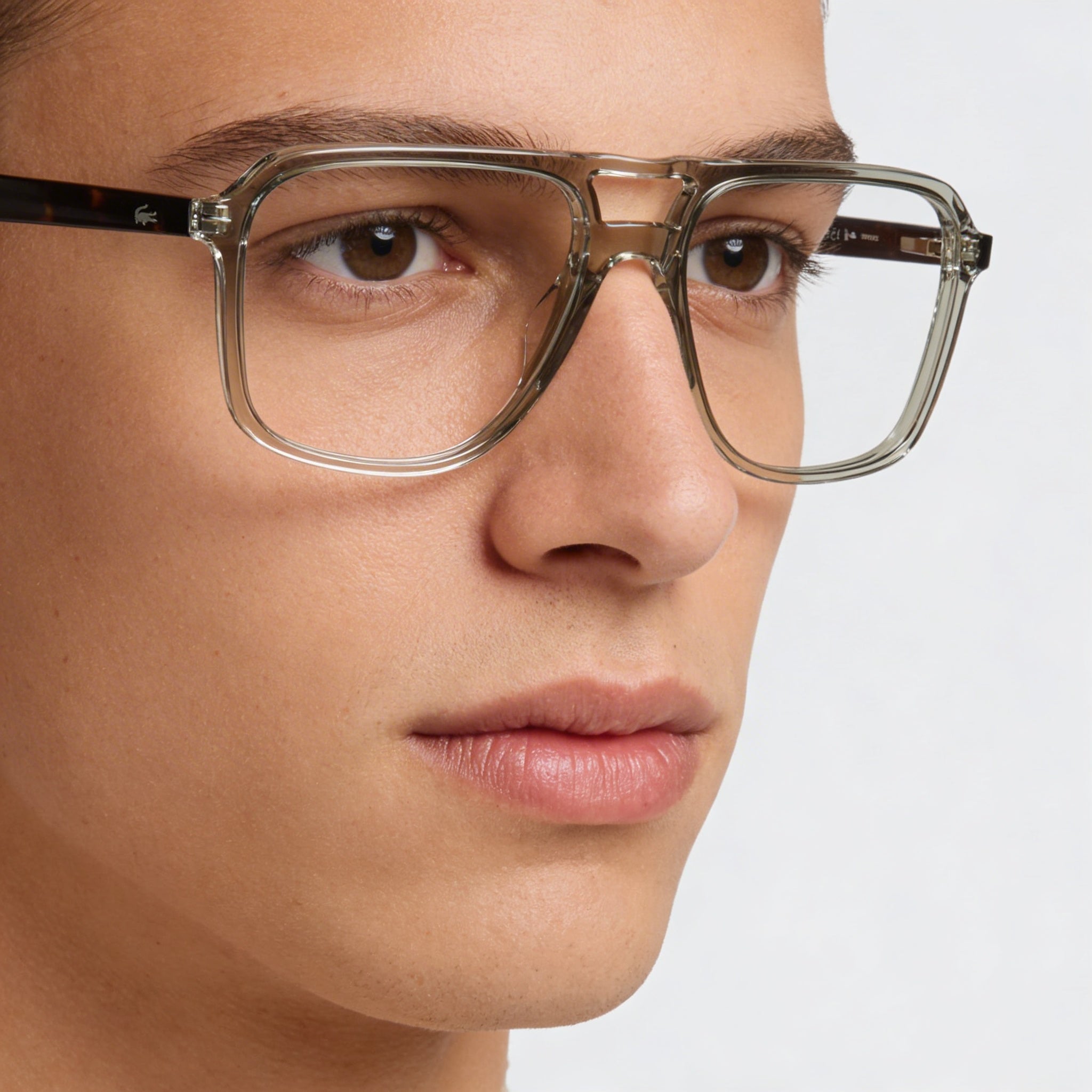 Gafas casuales Lacoste unisex con montura de acetato gris transparente y lentes transparentes, 58 mm de ancho de lente, Photo 4