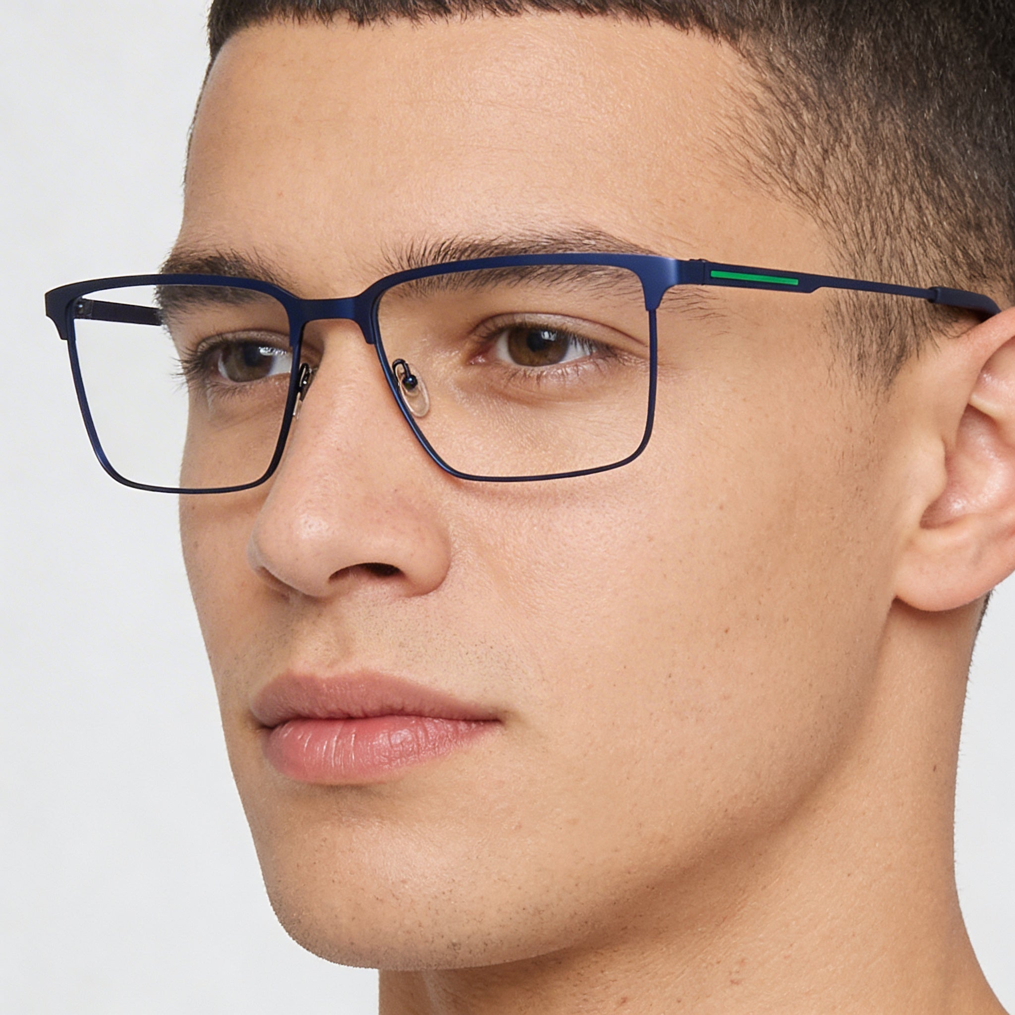 Gafas para hombre Lacoste Modern con montura de metal azul mate, lentes de policarbonato, 55 mm de ancho de lente, Photo 5