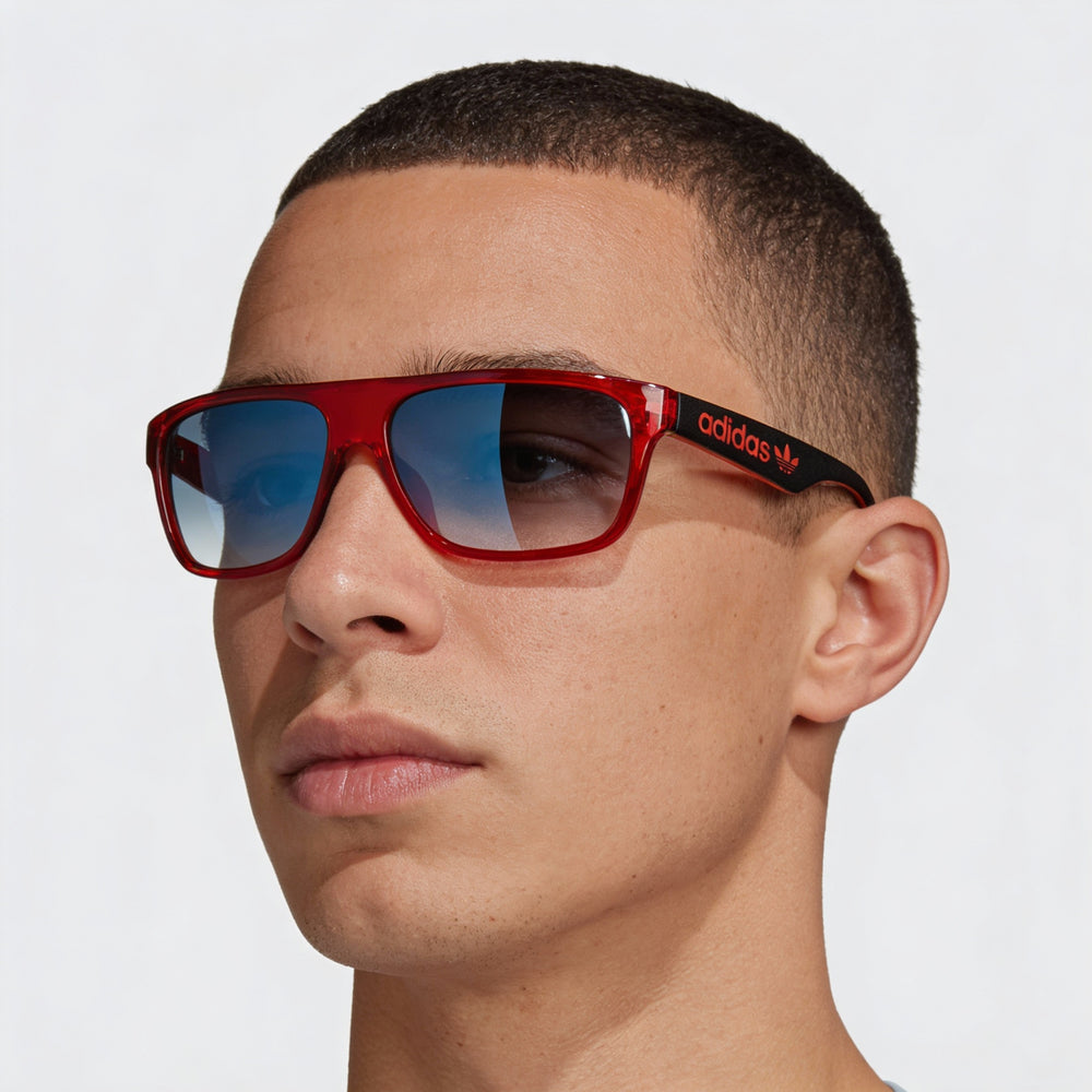 Gafas de sol adidas Originals para hombre con montura de plástico rojo brillante y lentes de espejo grises (ancho de lente: 59)