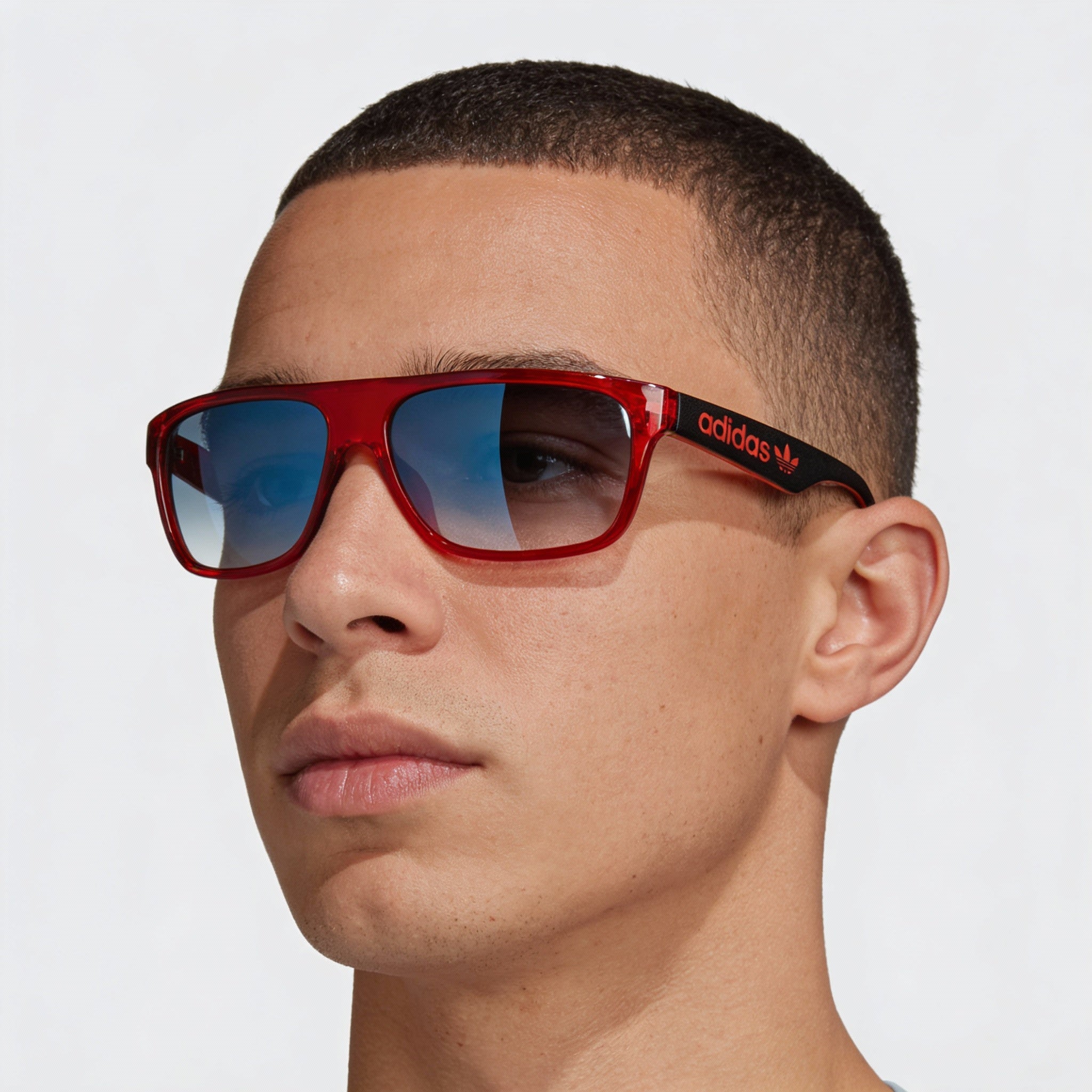 Gafas de sol adidas Originals para hombre con montura de plástico rojo brillante y lentes de espejo grises (ancho de lente: 59), Photo 3