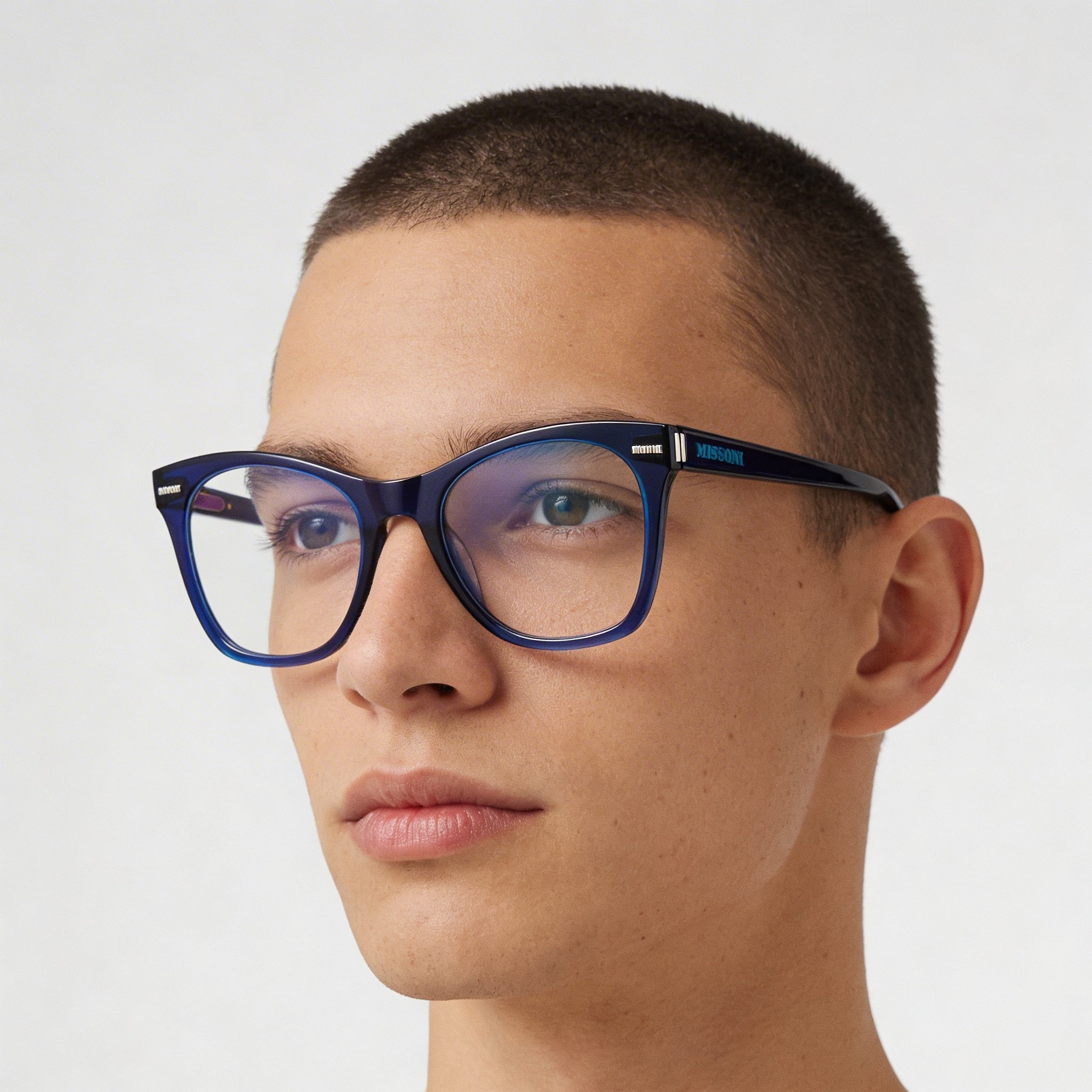 Missoni Modern Eyeglasses with a Transparent Blue Acetate Frame and Polycarbonate Lenses 52mm, Photo 5