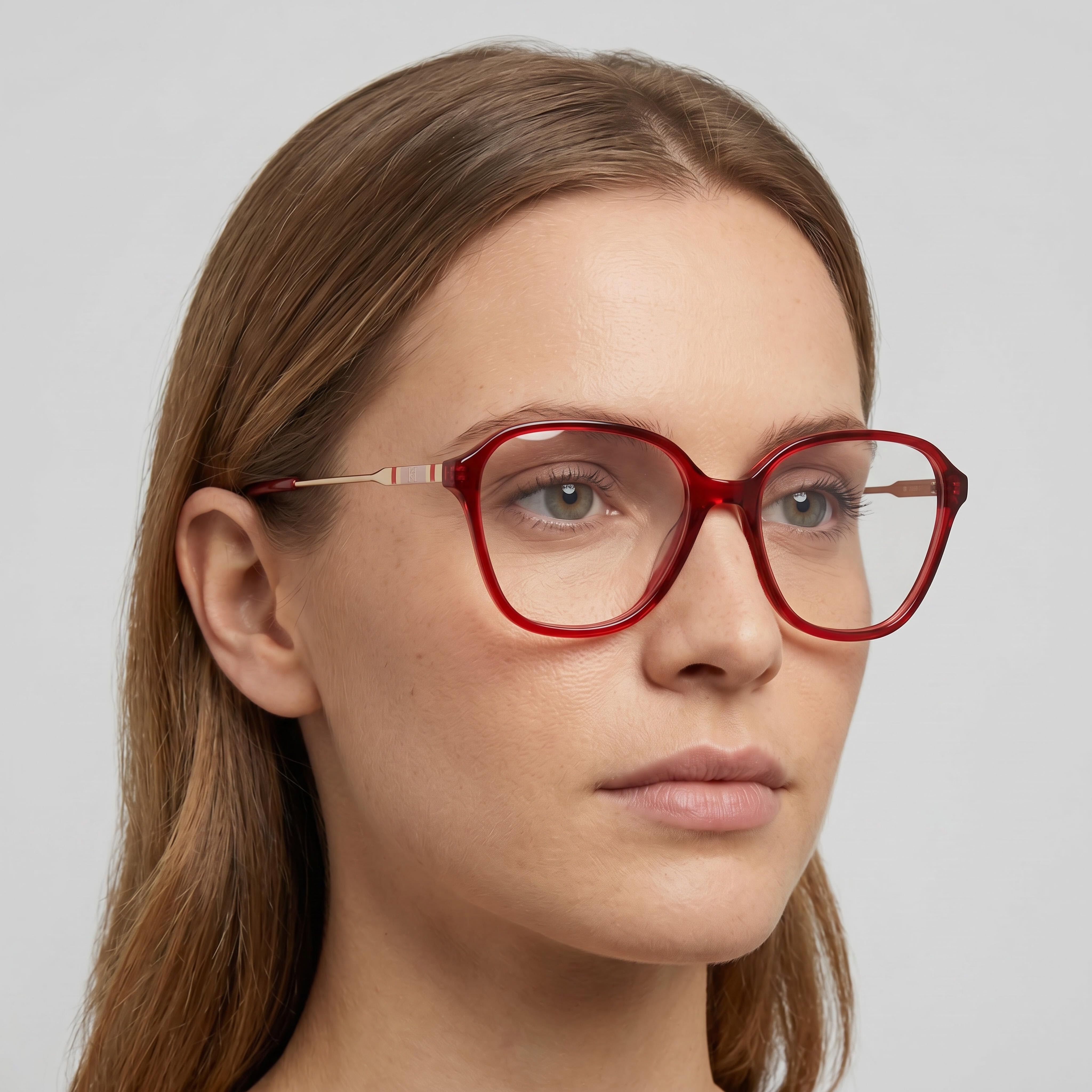 Carolina Herrera Modern Red Acetate Frame Sunglasses for Women, designed with a 55mm lens width, Photo 4