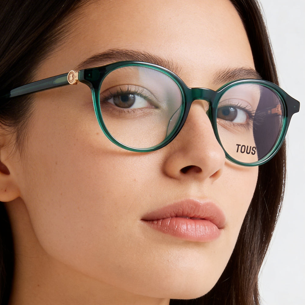 TOUS Casual Women's Acetate Eyeglass Frame Green Top, White, Green, Shiny Transparent Green 50-19-140