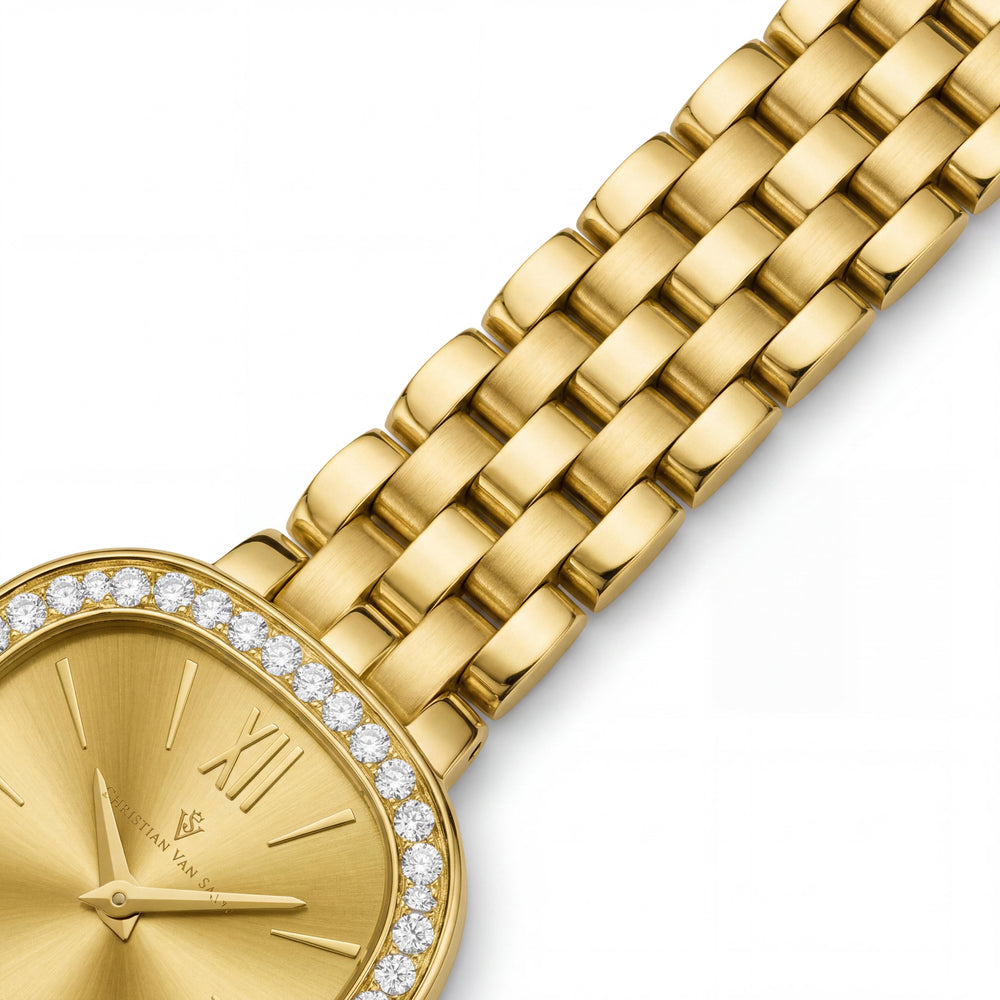 Christian Van Sant CV1265 Women's Gold-Tone Stainless Steel Quartz Watch, Gold Dial, Water Resistant, Mineral Crystal