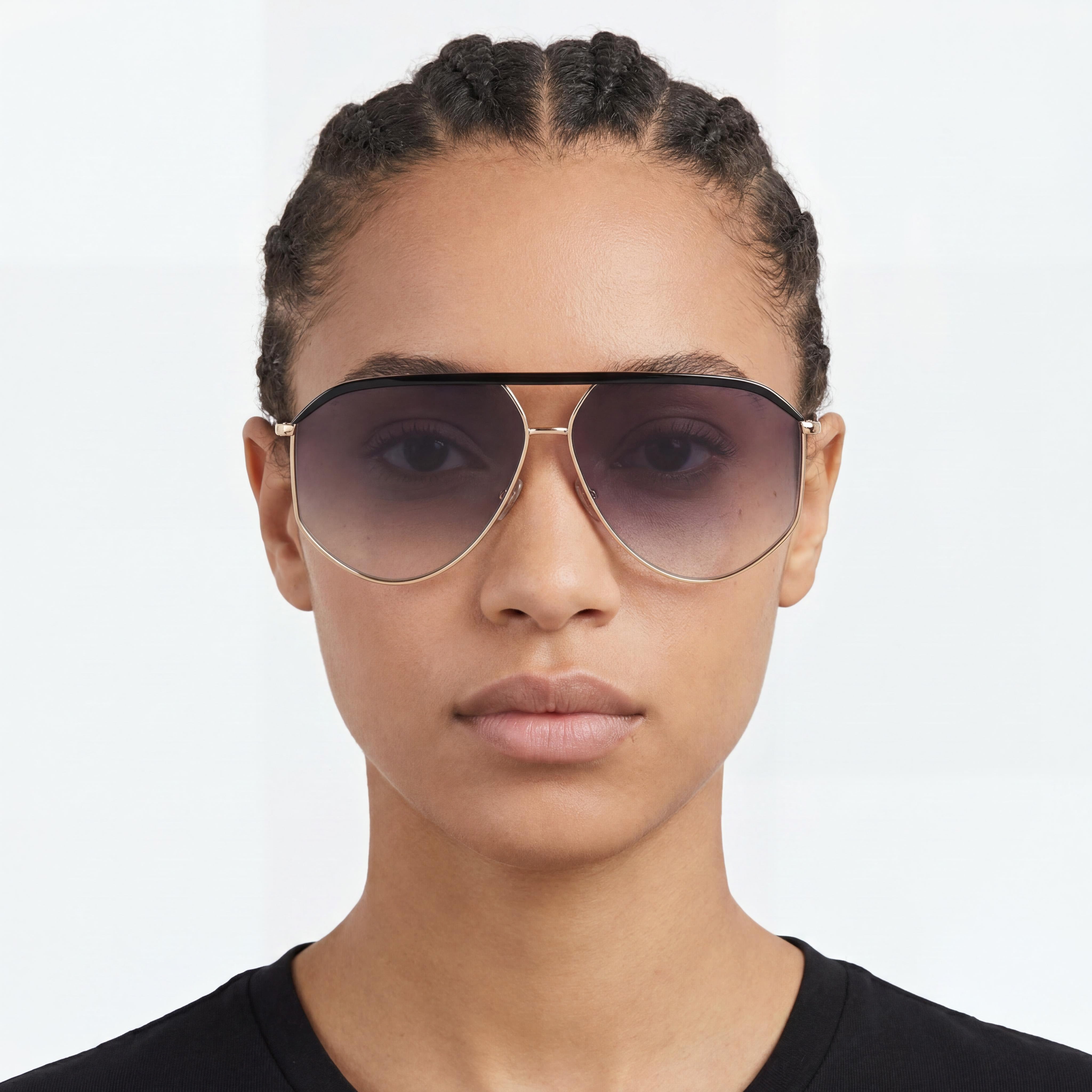 Isabel Marant Thin Metal Edgy Women's Gold Black Metal Frame Sunglasses, Polycarbonate UV Protected Lenses, 64mm, Photo 3