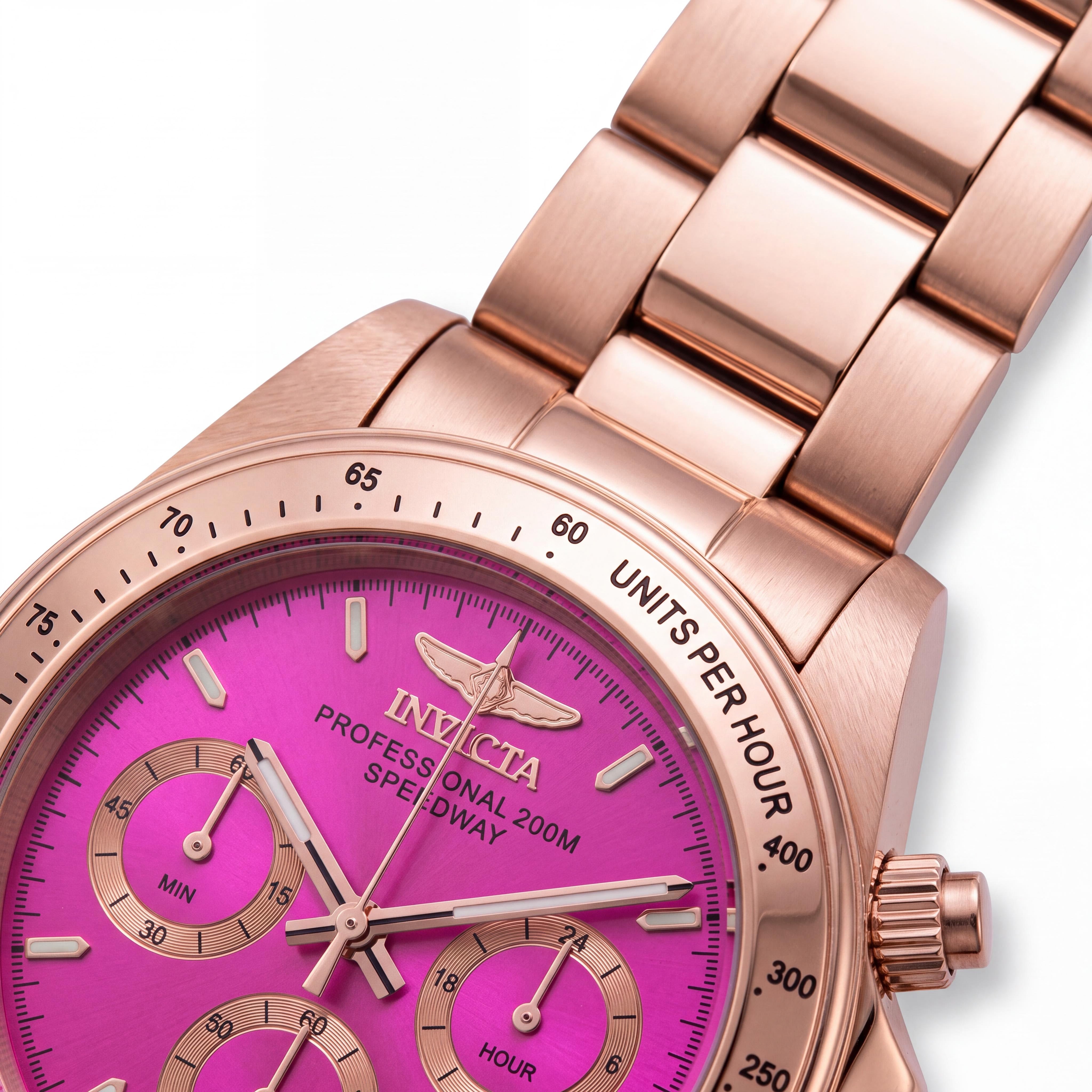 Invicta Bracelet Unisex Pink Rose Gold Stainless Steel Chronograph Watch, Glow In The Dark, 200M Water Resistant, Photo 3