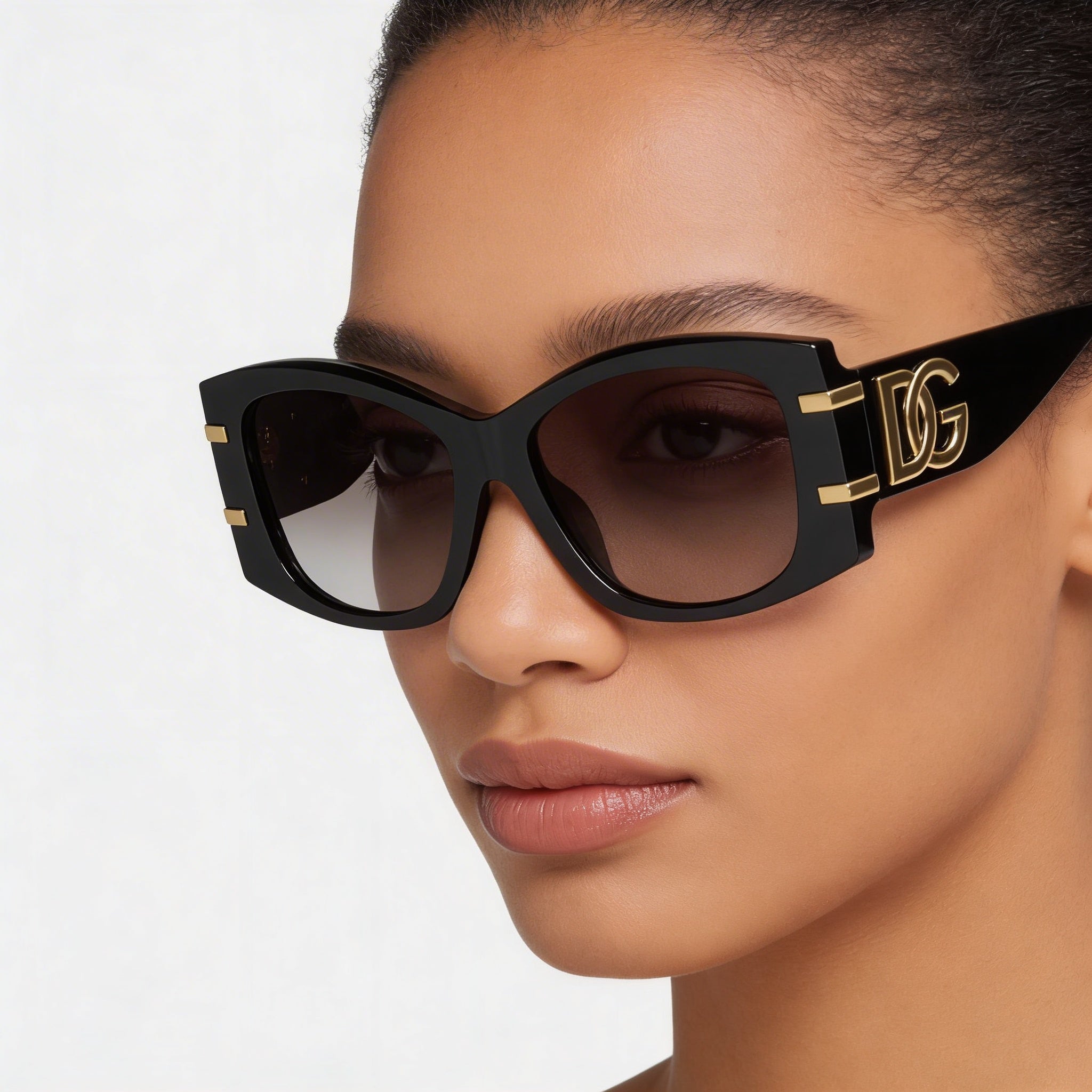 Dolce & Gabbana Women's Rectangular Acetate Sunglasses, 100% UV Protection, Black Frame, Grey Gradient Lenses 54mm, Photo 3