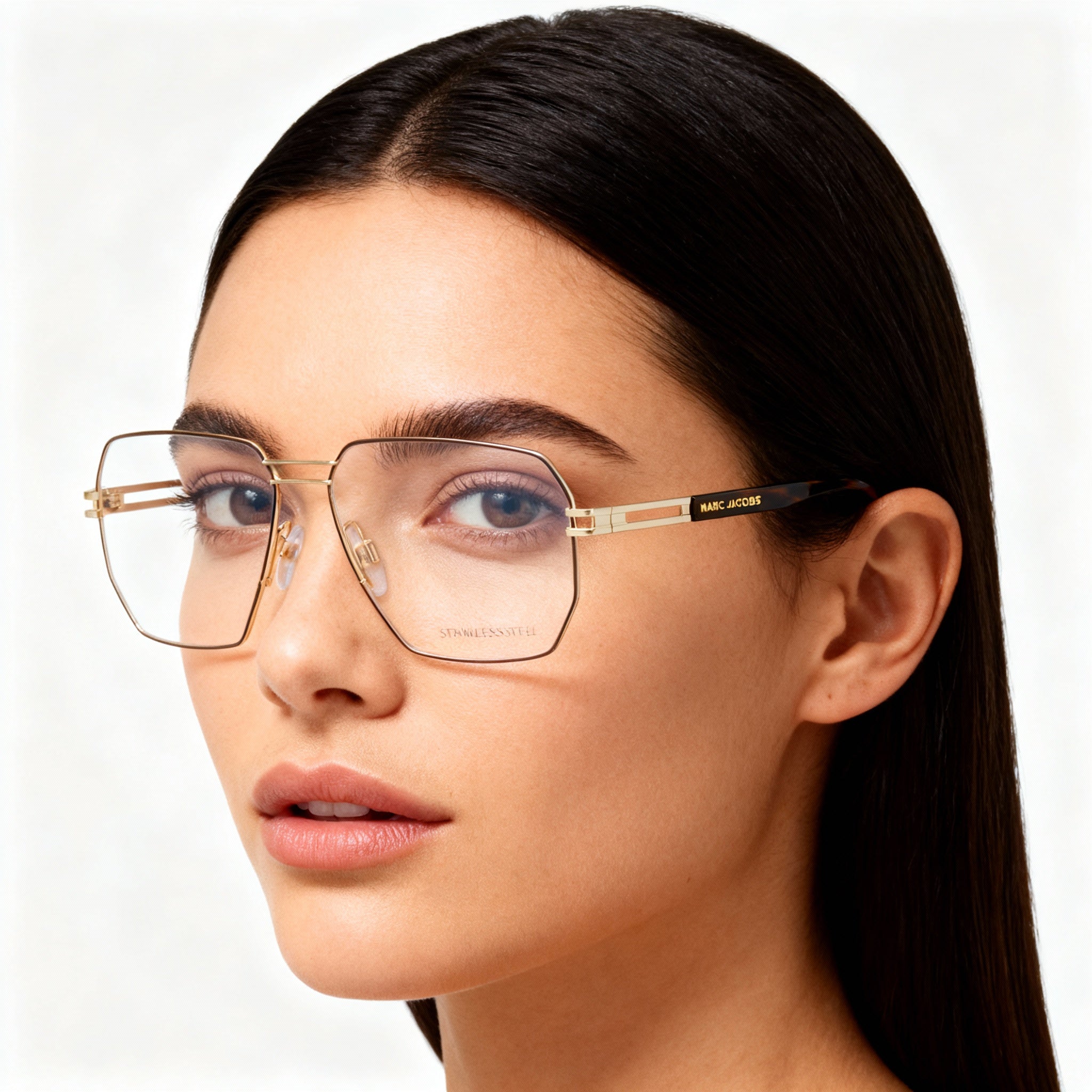 Marc Jacobs Contemporary Women's Gold Brown Lightweight Stainless Steel Optical Frames Polycarbonate Lenses 7-1-4, Photo 3