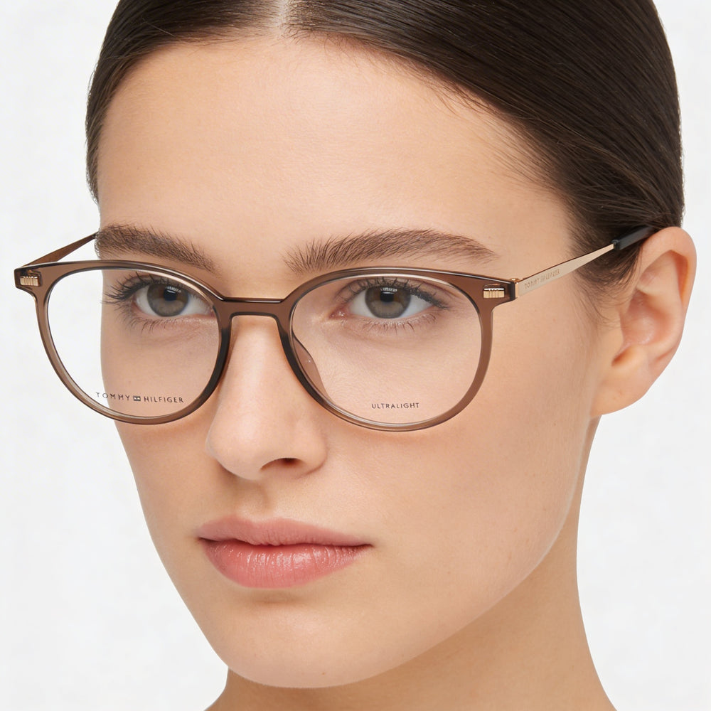 Gafas Tommy Hilfiger para mujer, de propionato azul moderno, listas para receta médica con lentes de demostración transparentes de 50 mm
