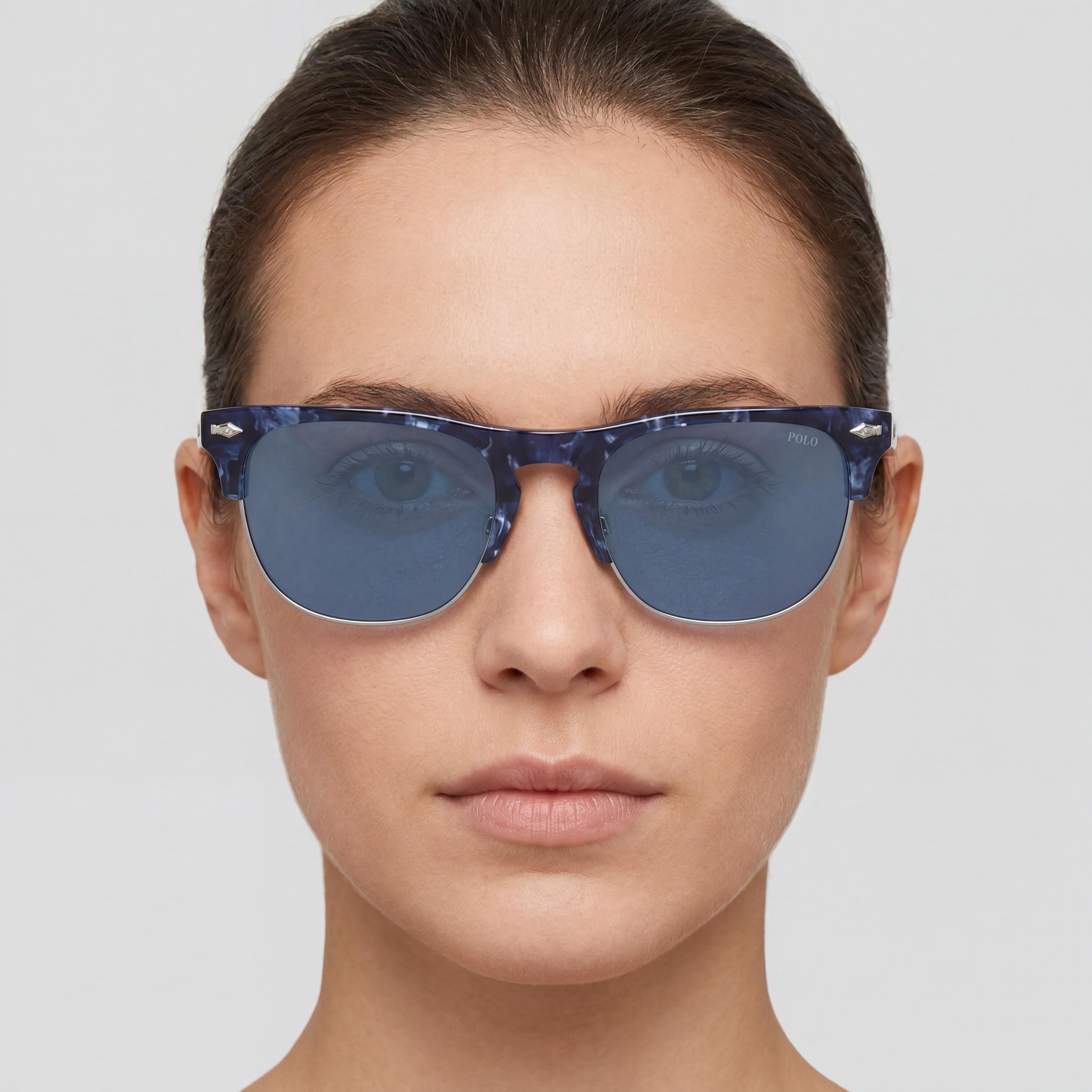 POLO RALPH LAUREN Ph4213 Gafas de sol de plástico azul brillante Habana para mujer con lentes azul oscuro, protección UV, 54 mm, Photo 5