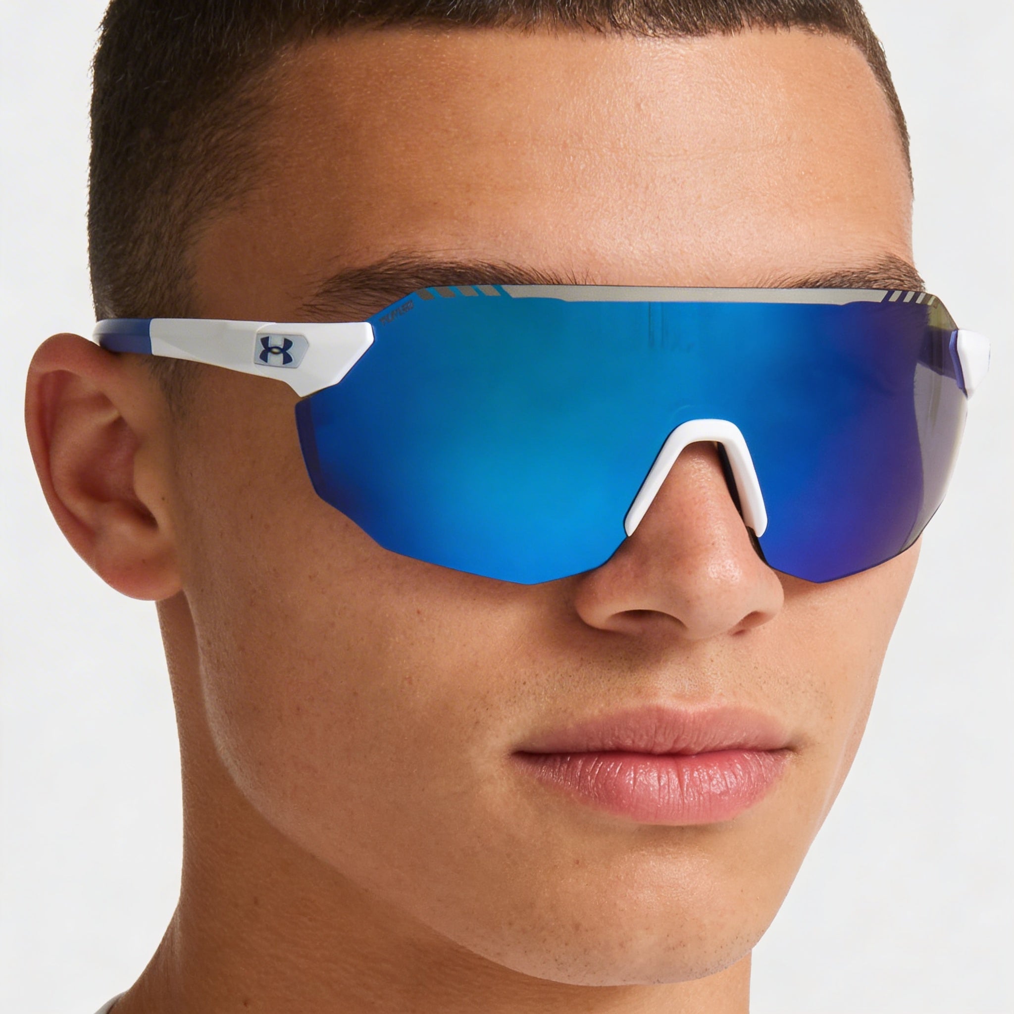 Gafas de sol Under Armour Square Sporty de policarbonato UA TUNED de béisbol azul no polarizadas con protección UV, blanco mate, azul, 99mm, Photo 4