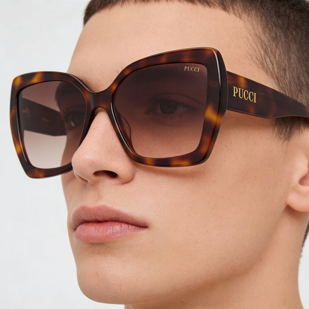 Gafas de sol Emilio Pucci, clásicas, unisex, estilo casual, estilo habana brillante, de plástico, color marrón degradado, con protección UV, 58 mm