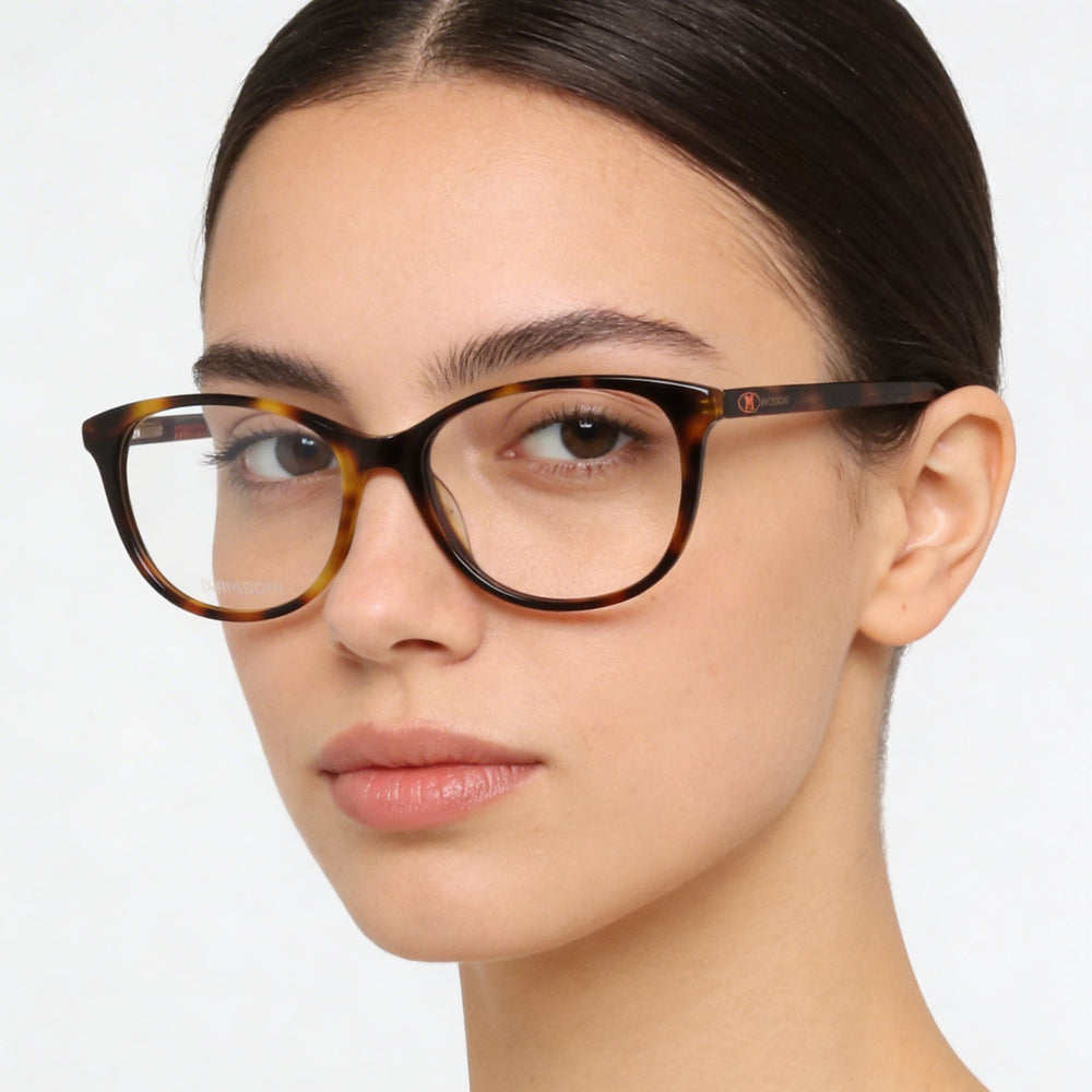 M Missoni Gafas para mujer: Gafas ópticas de montura completa redonda con montura de acetato havana y lentes de policarbonato, 52 mm