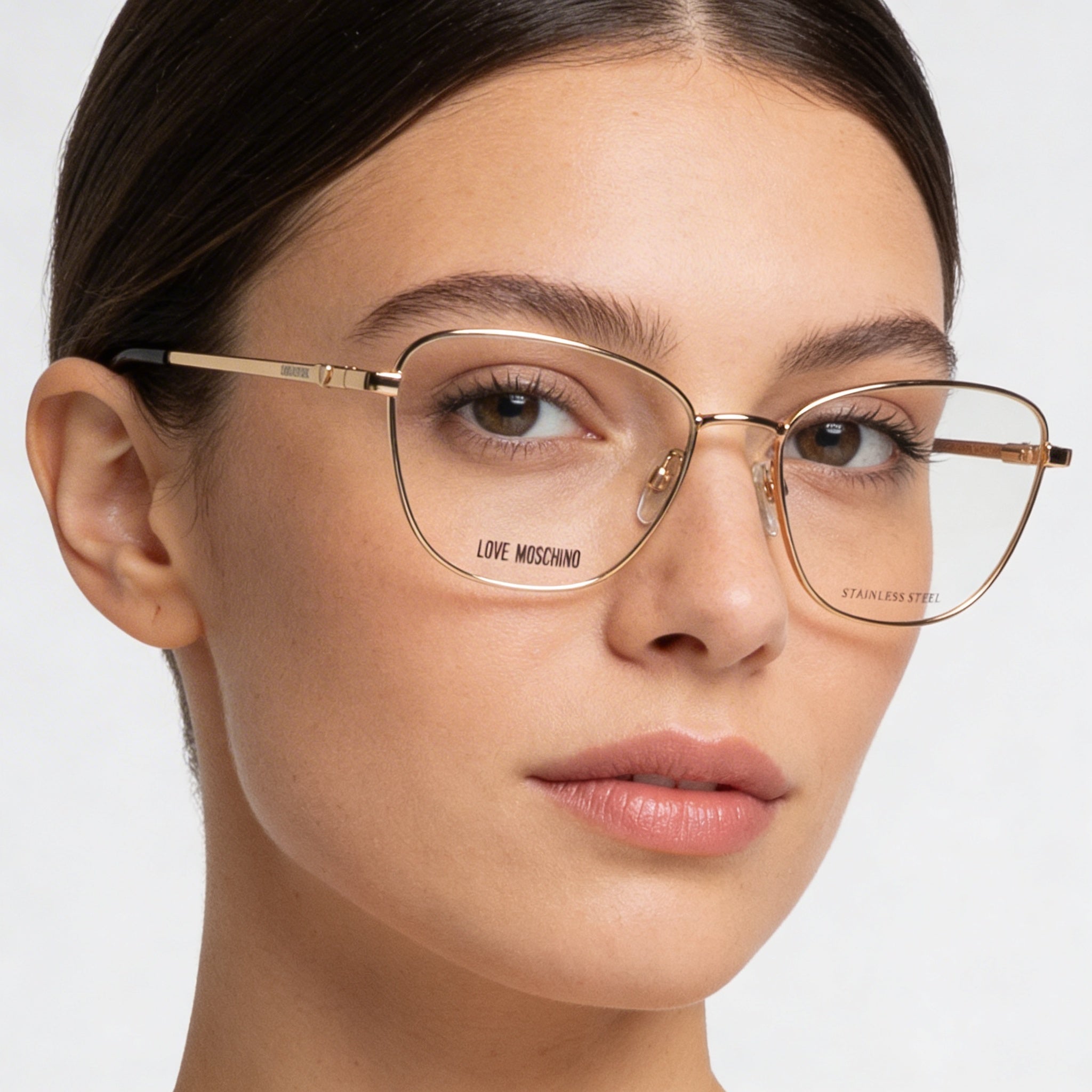 Gafas de moda Love Moschino para mujer con montura cuadrada de metal dorado y cobre y patillas con diseño de corazón 3D de 52 mm, Photo 5