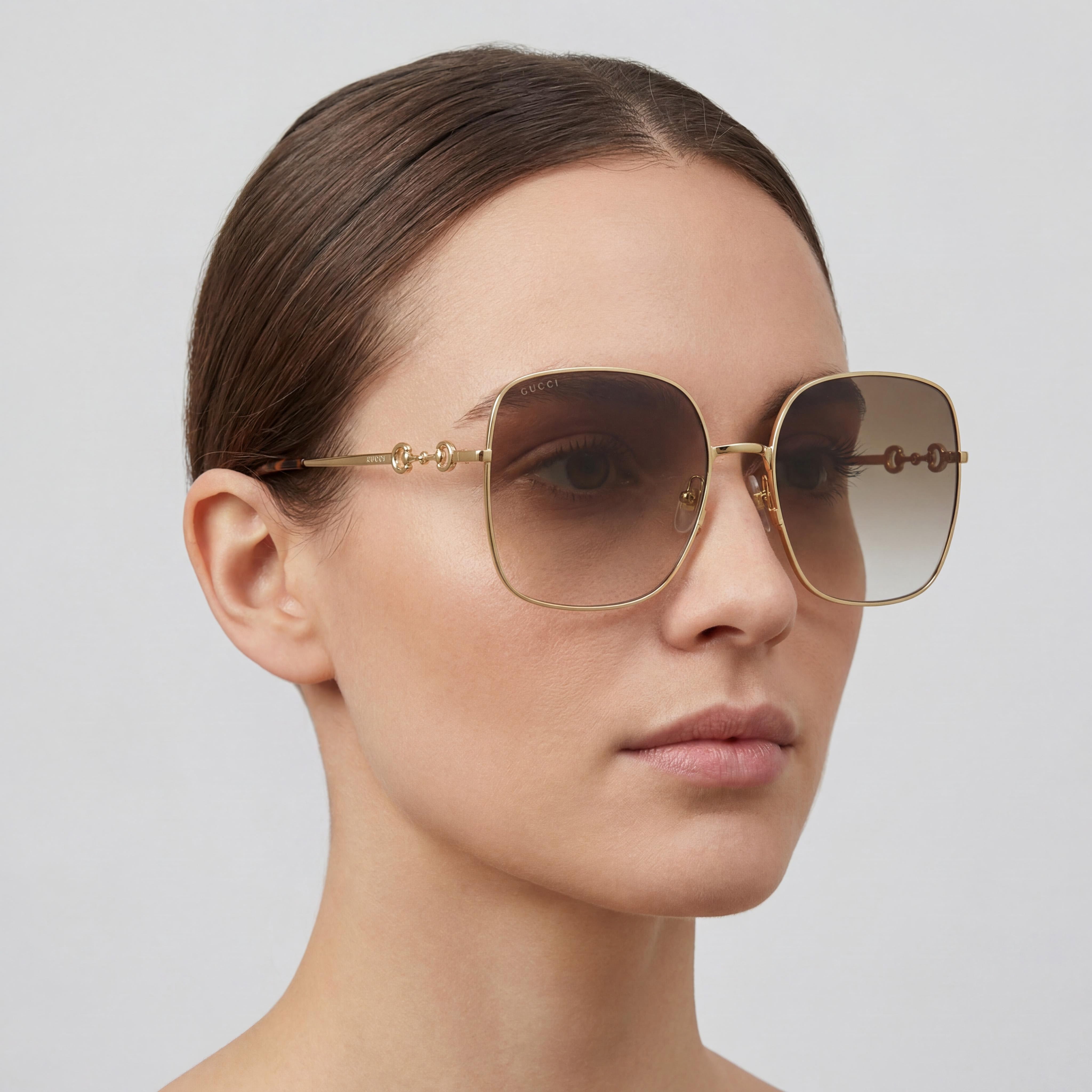 Gucci Gg0879s Women's Gold Brown Acetate Square Brown Gradient UV Protection Sunglasses Lens 61mm Bridge 18mm, Photo 5