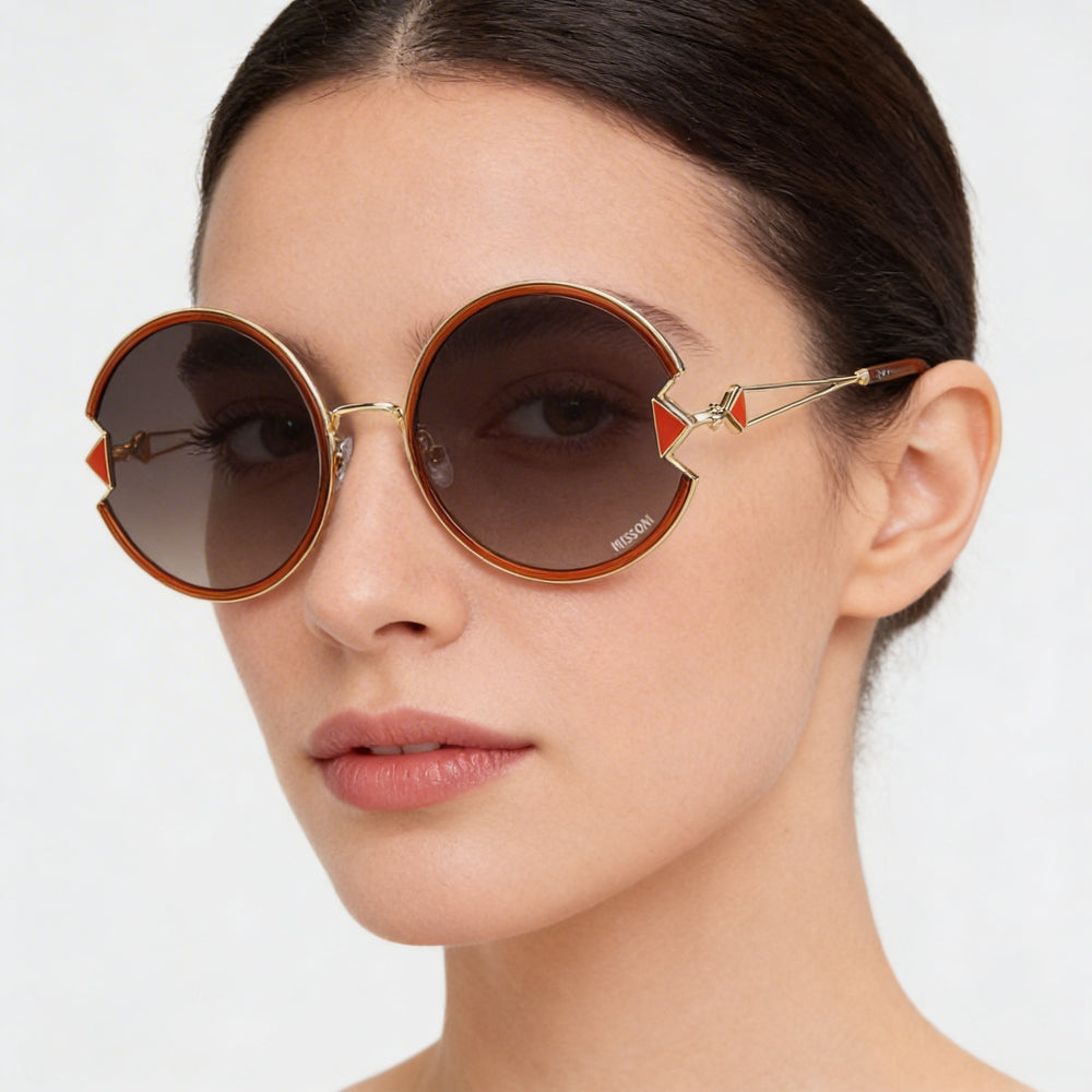 Gafas de sol clásicas Missoni para mujer, montura de acero inoxidable, lente de policarbonato marrón con protección UV, 59 mm