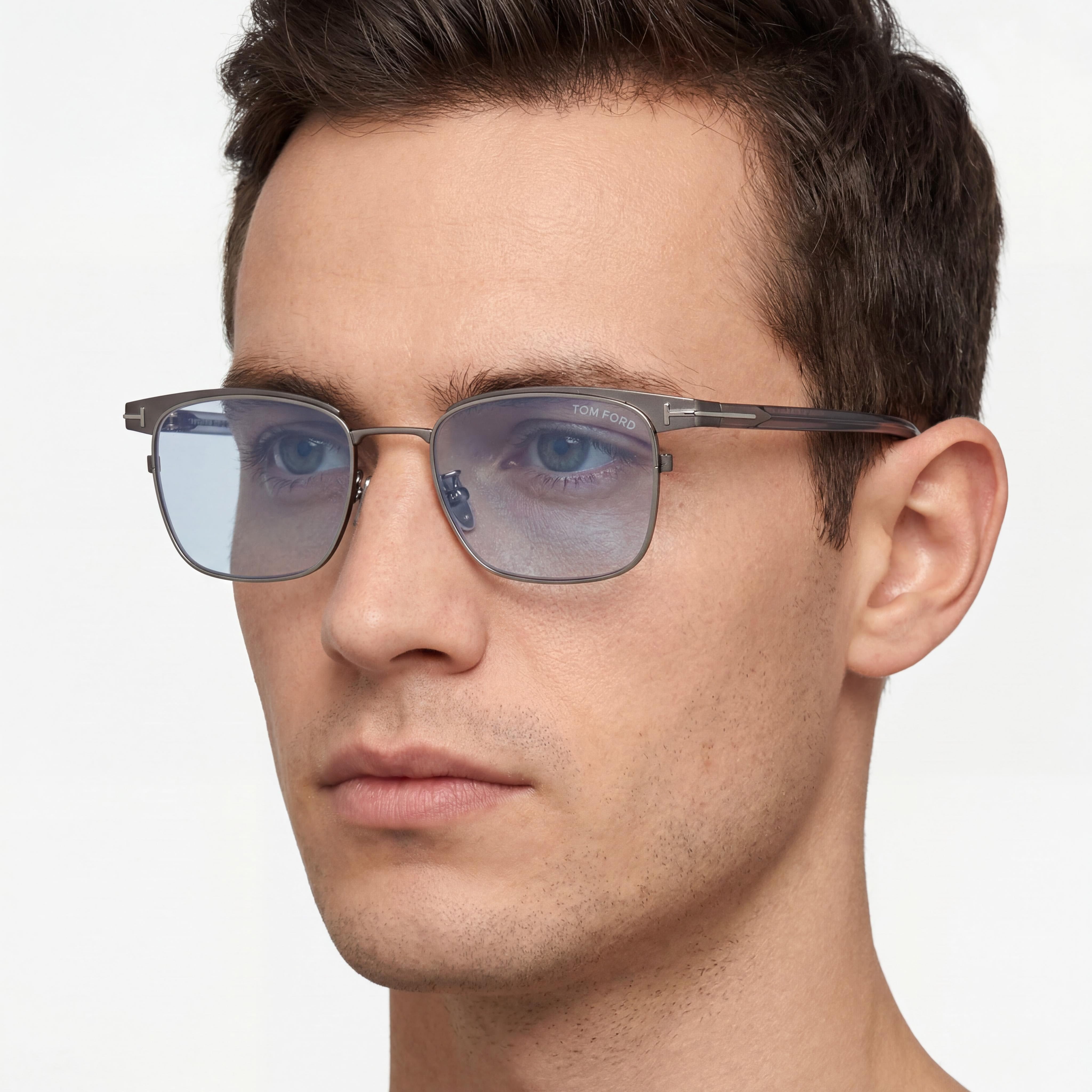 Tom Ford Ft5854-d-b Men's Matte Gunmetal Metal Eyeglasses, Clear Blue Block Lenses, Size 49-20-145, Photo 5