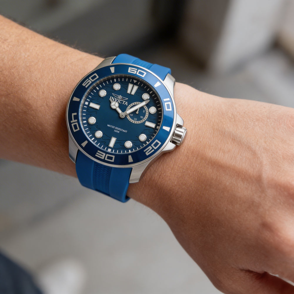 Invicta Pro Diver 49271 Men's 50mm Stainless Steel Quartz Watch with Blue Dial, Silicone Strap, 10 ATM Water Resistant