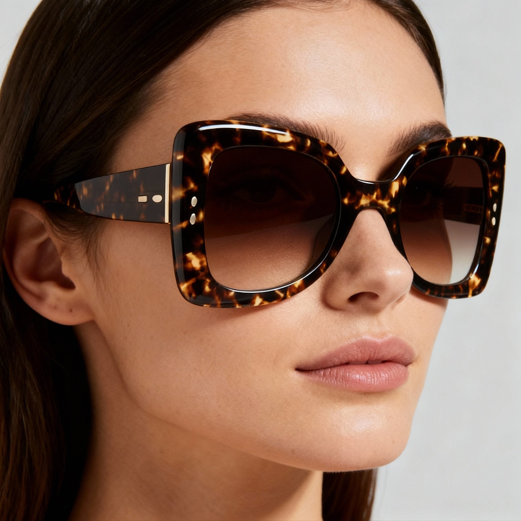 Isabel Marant Trendy Acetate Women's Oversized Square Sunglasses, Havana Brown, Gradient, UV Protected, Non-Polarized 52mm, Photo 3