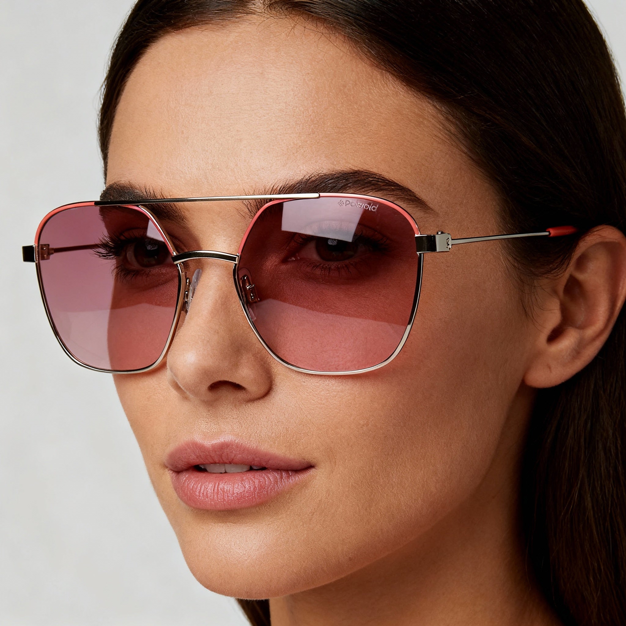 Polaroid PLD 6058/S Classic Women's Pink Metal Frame Square Pink Polarized Lens Sunglasses 56mm, Photo 4