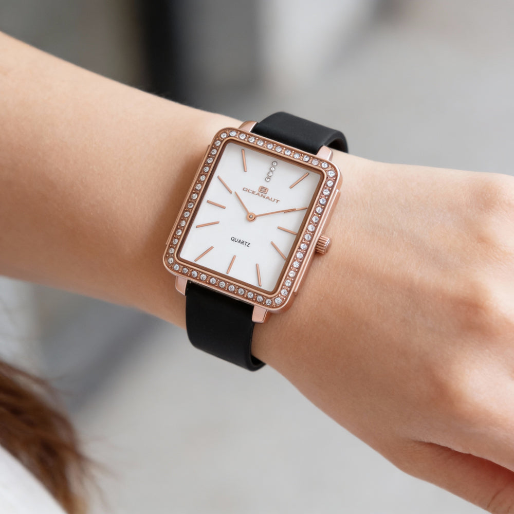 Reloj Oceanaut para mujer con movimiento de cuarzo y esfera blanca, mineral resistente al agua y a los arañazos.