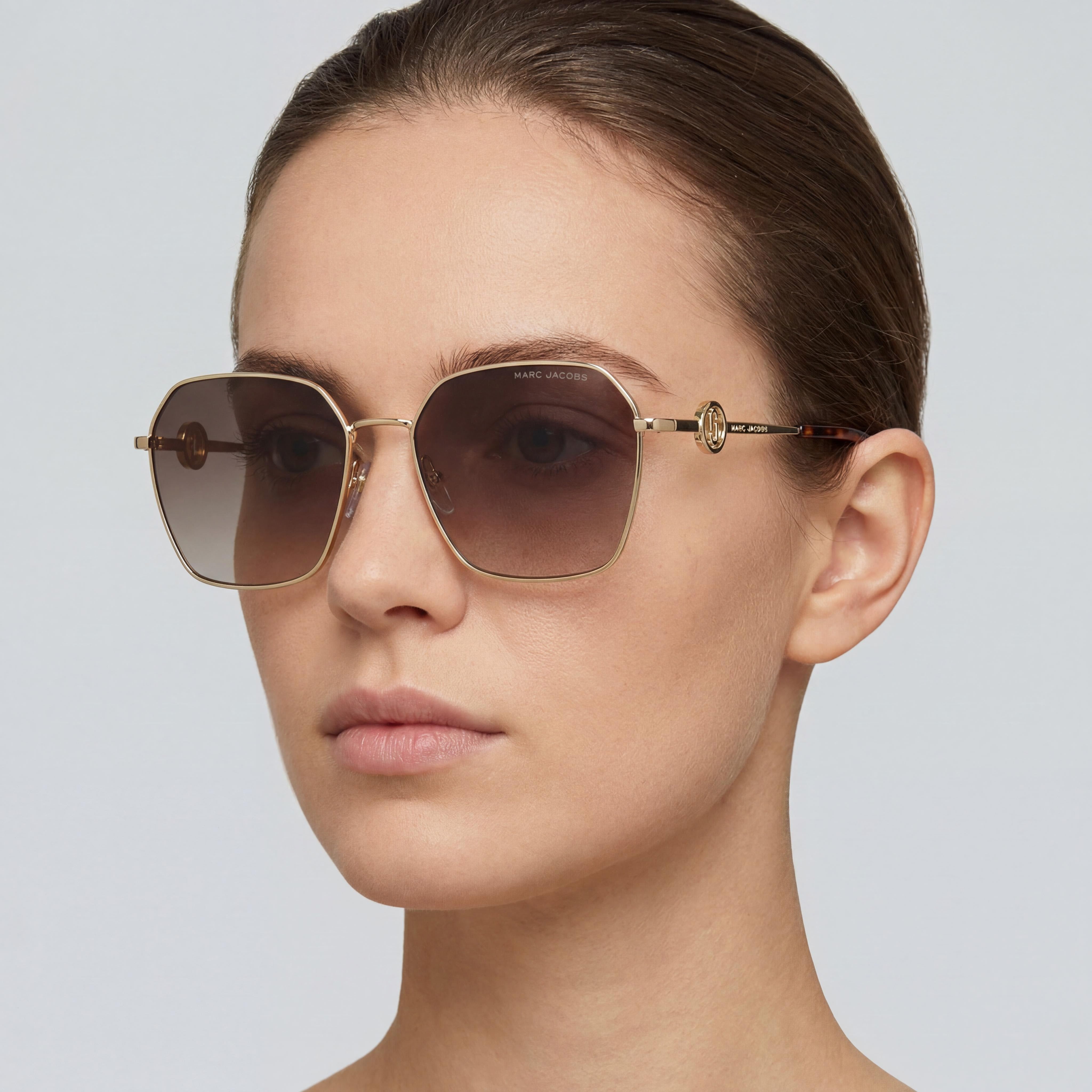 Marc Jacobs MARC 729/S Women's Casual Square Metal Sunglasses, Gold Havana Frame, Brown Shaded Polycarbonate Lens, 58mm, Photo 4