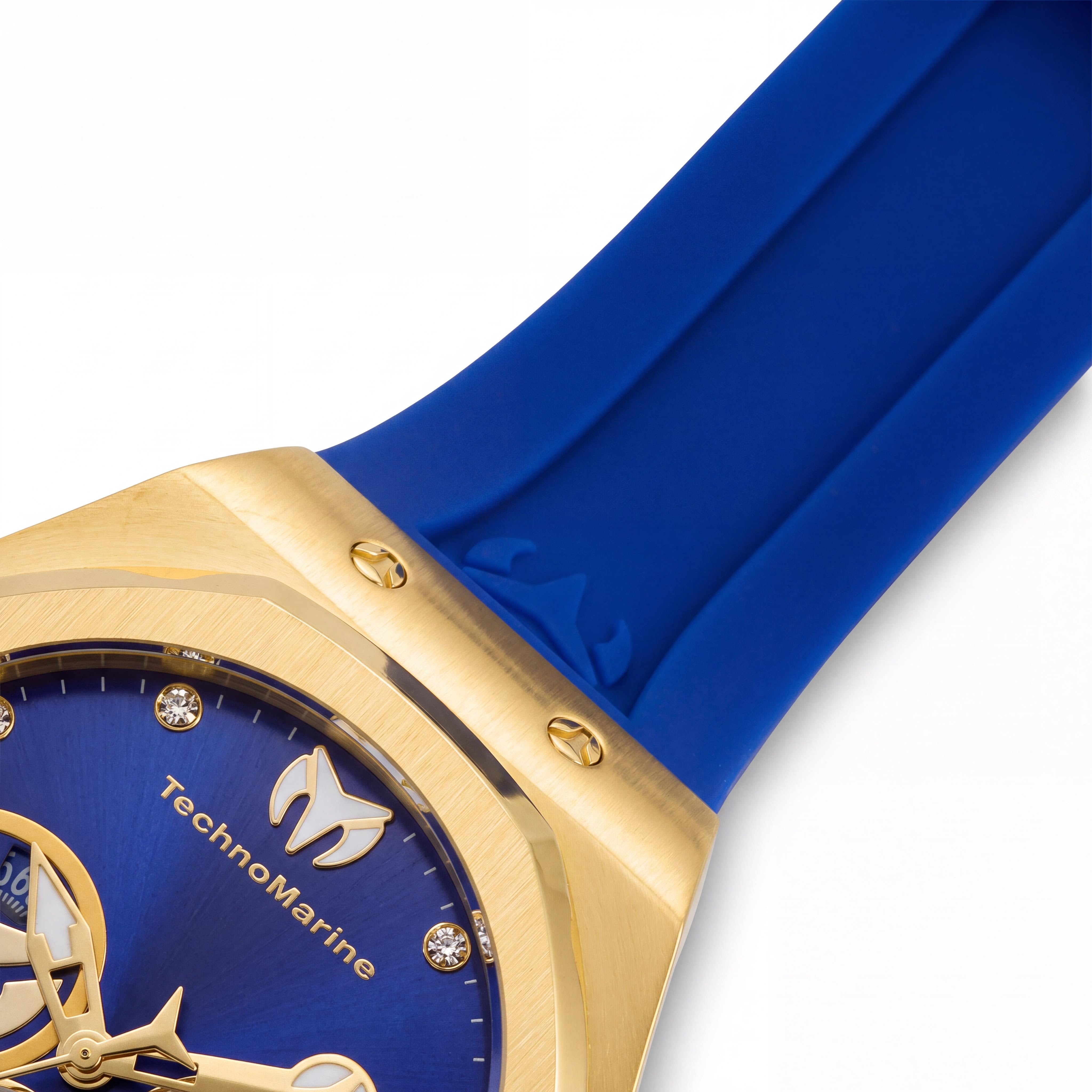 Reloj de buceo TechnoMarine japonés para hombre de 45 mm, acero inoxidable tono dorado, correa de silicona azul, Photo 3