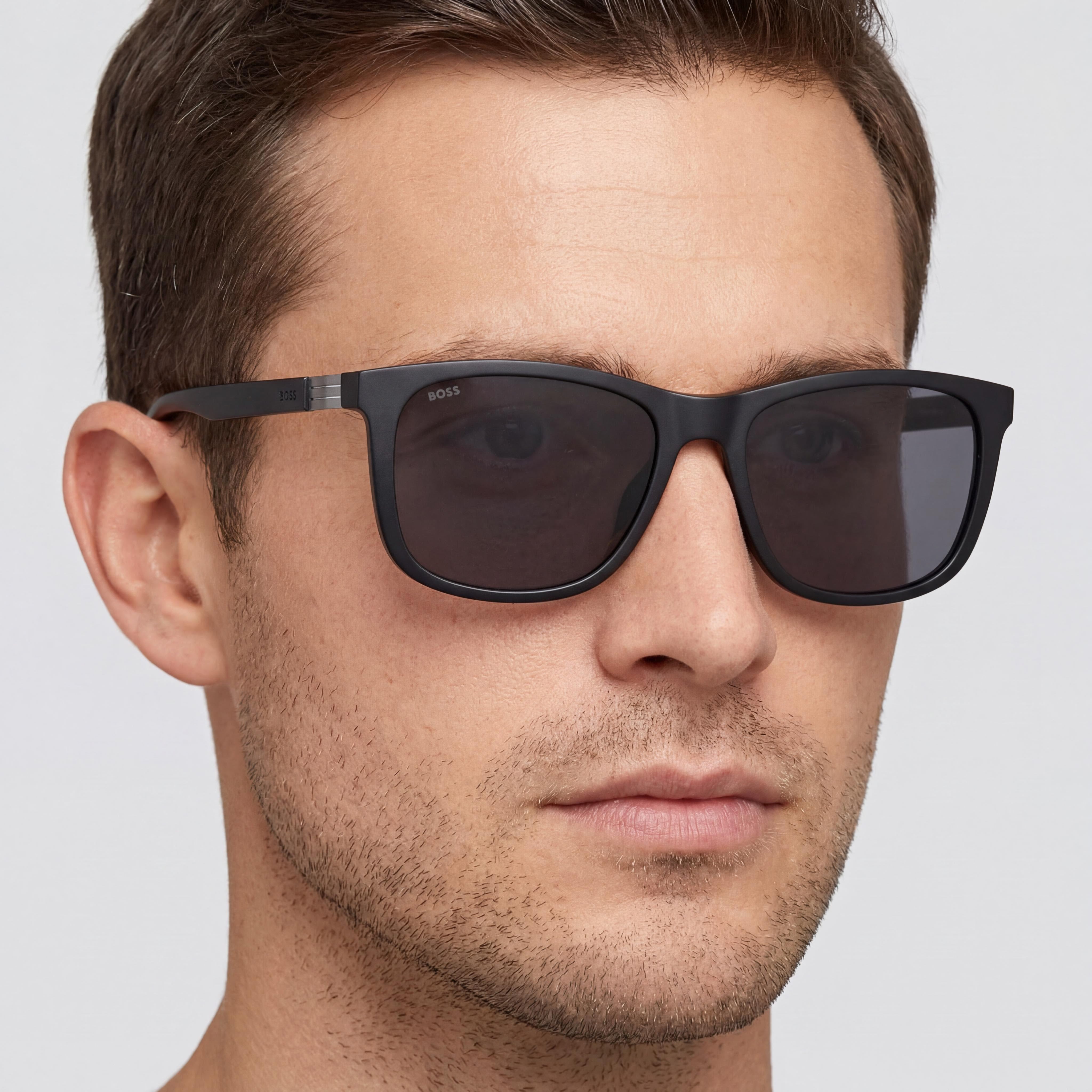 Hugo Boss Men's BOSS 1617/F/S Rectangular Black Grey Polyamide Frame Sunglasses with Grey UV Protection Lenses, 59mm, Photo 5