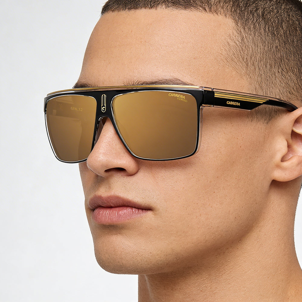 Gafas de sol de poliamida negra y dorada para hombre Carrera Modern con lentes antirreflejos de alto contraste doradas de 63 mm con protección UV