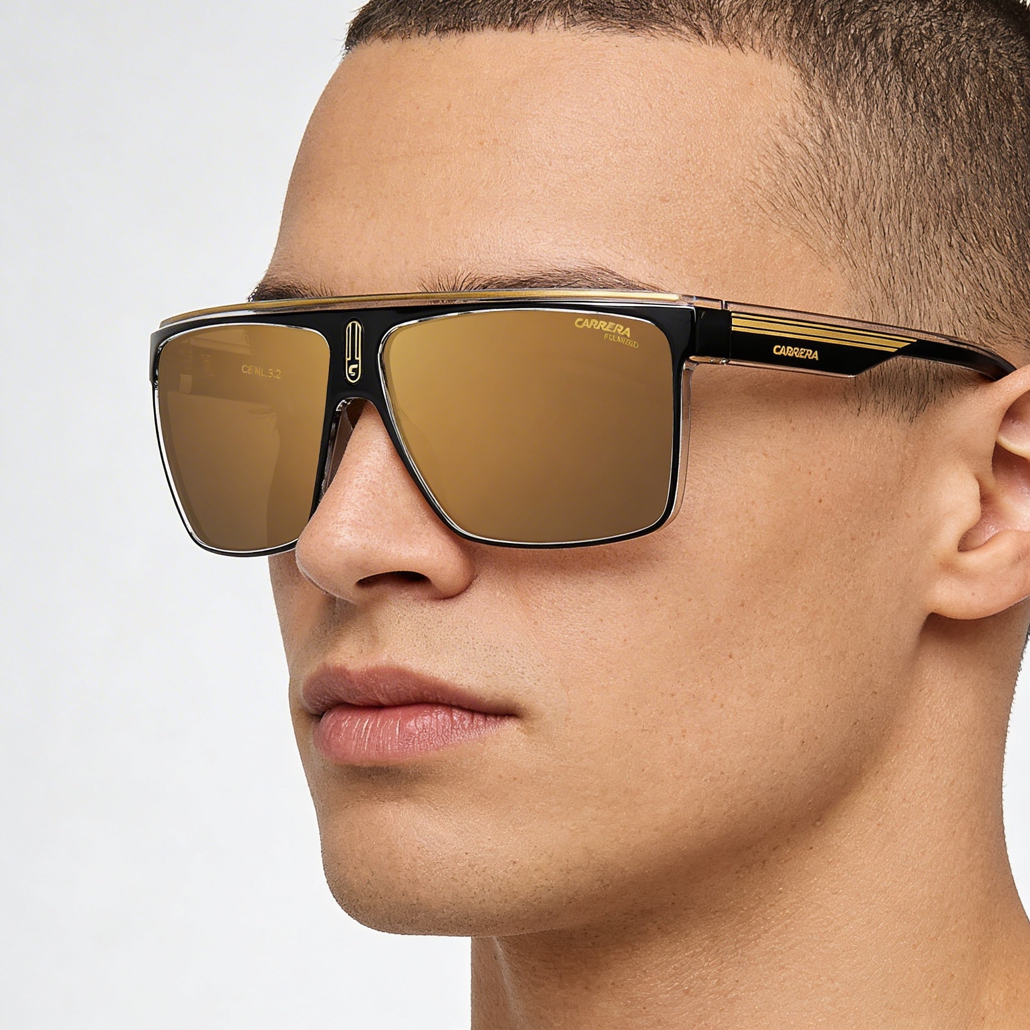 Carrera Modern Men's Black Gold Polyamide Sunglasses with Gold High Contrast Antireflex Lenses 63mm UV Protection, Photo 3