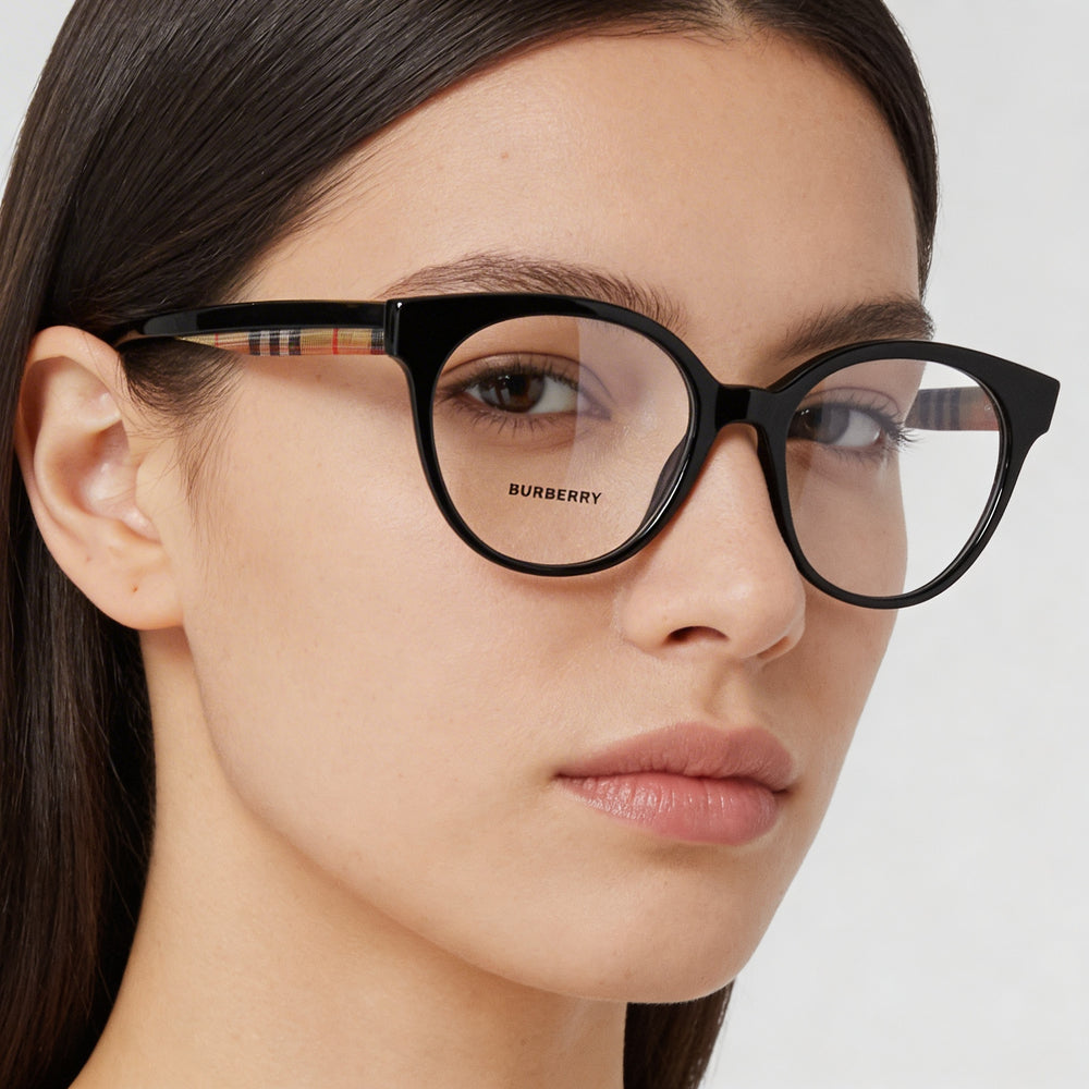 Burberry Jacqueline BE2356 Women's Round Full Rim Plastic Frame Eyeglasses Black Lens 51mm Bridge 18mm Temple 140mm