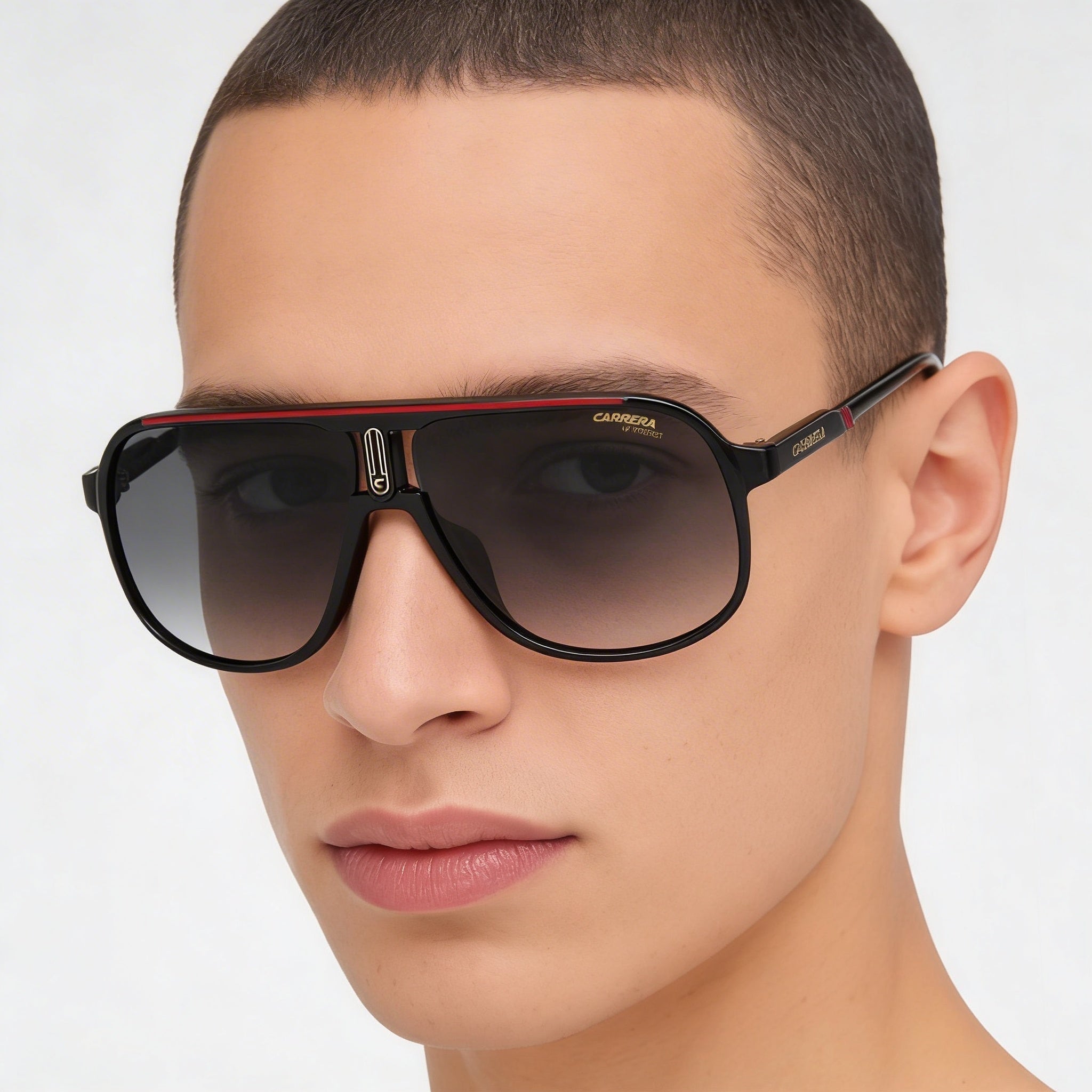 Carrera Contemporary Unisex Injection Propionate Sunglasses Black Red Grey Shaded Frame Black Red Lenses UV Protected 62mm, Photo 3