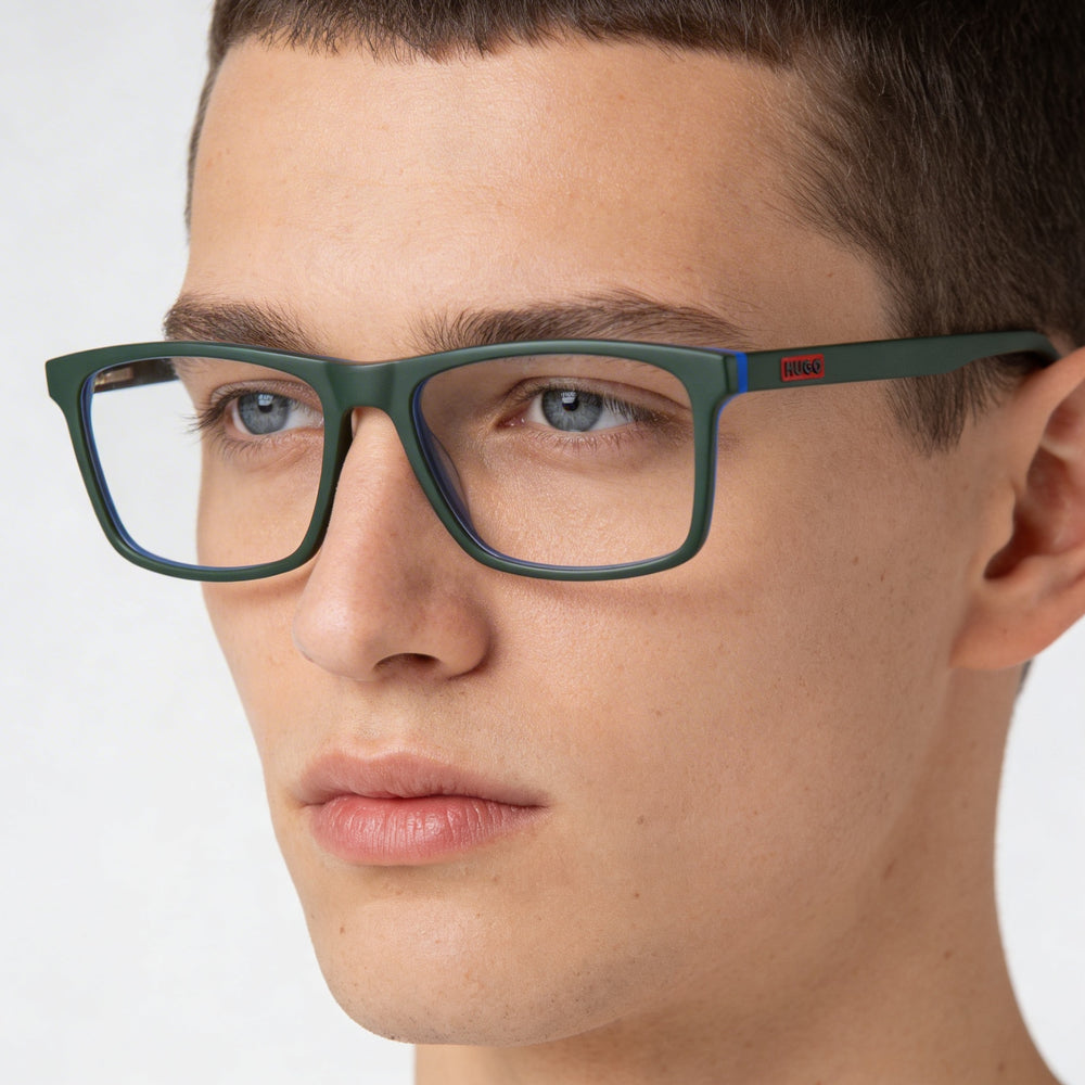 Gafas de sol unisex rectangulares Hugo Boss 1198 con montura de acetato verde-azul, lentes de policarbonato no polarizadas de 56 mm