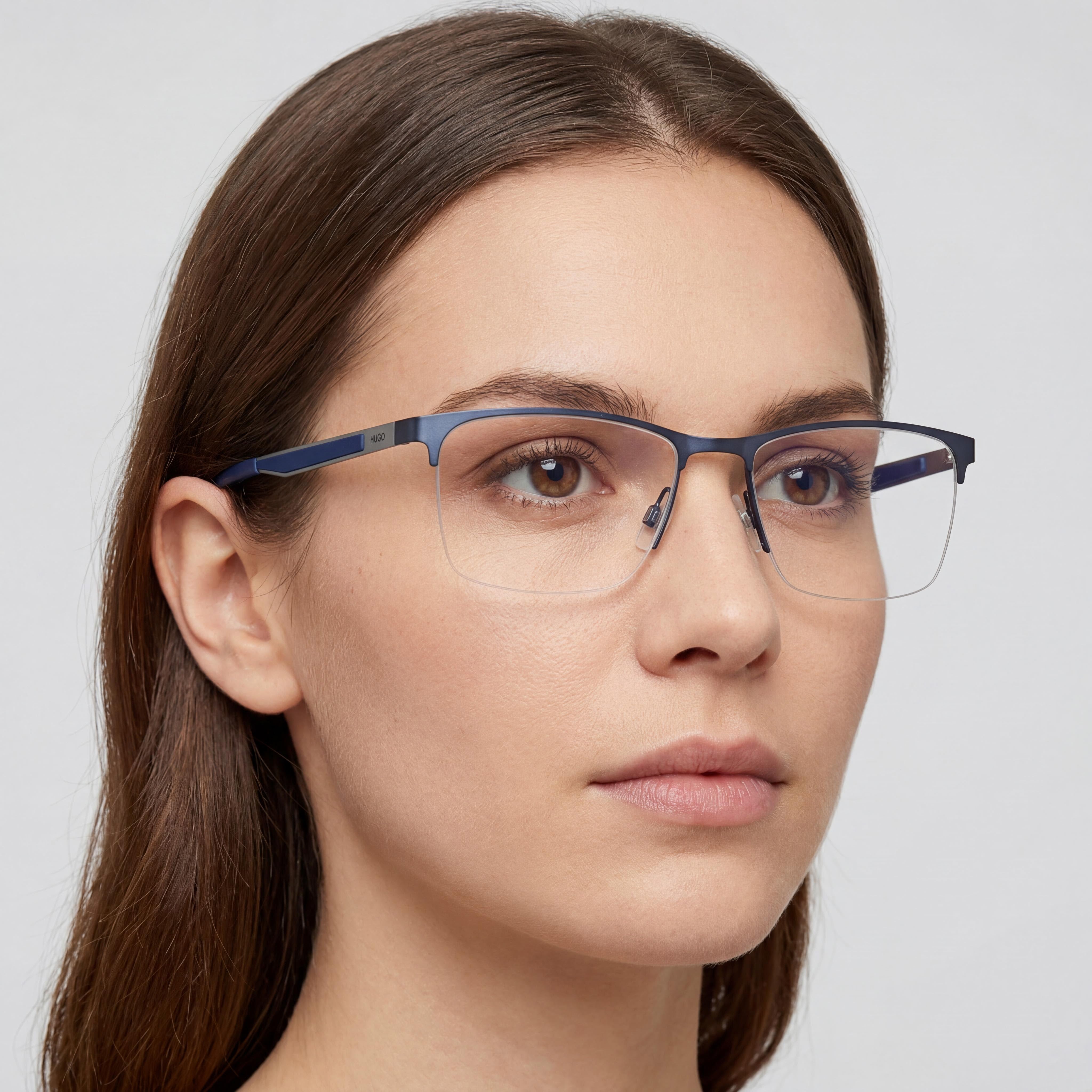 Hugo Boss Hg 1142 Gafas de sol modernas para mujer con montura de acero aleado azul mate y lentes de policarbonato de 56 mm, Photo 4