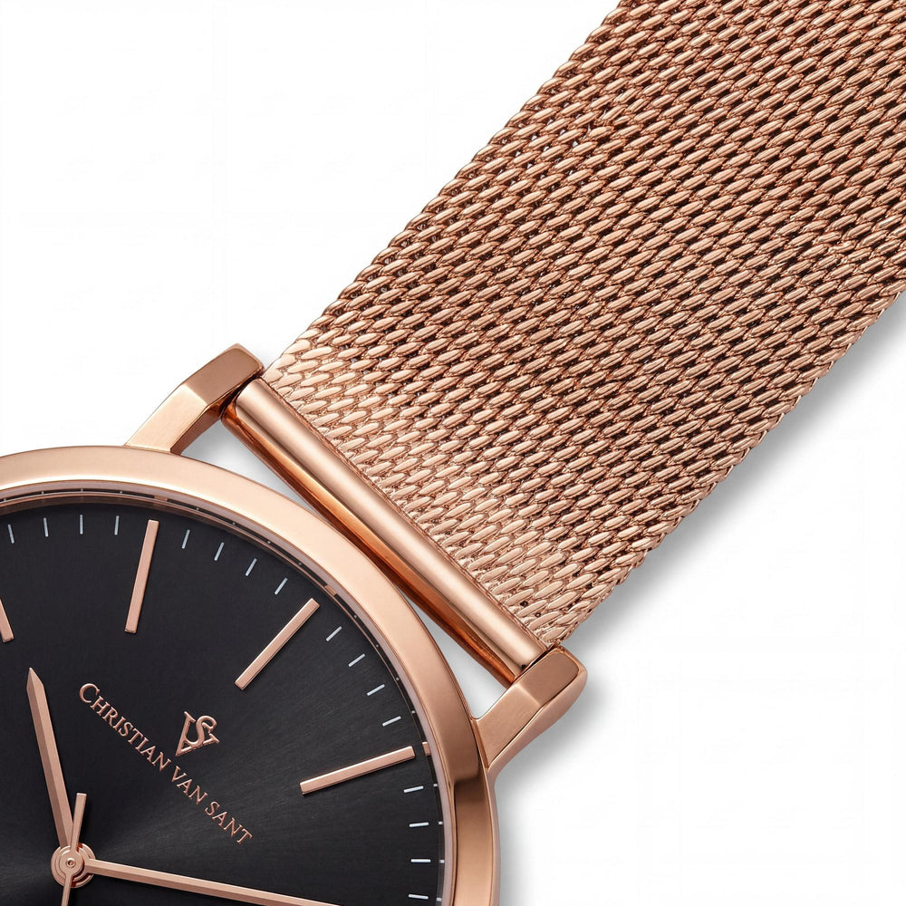 Reloj Christian Van Sant Paradigm para hombre, cronógrafo de cuarzo, tono oro rosa, acero inoxidable, esfera negra