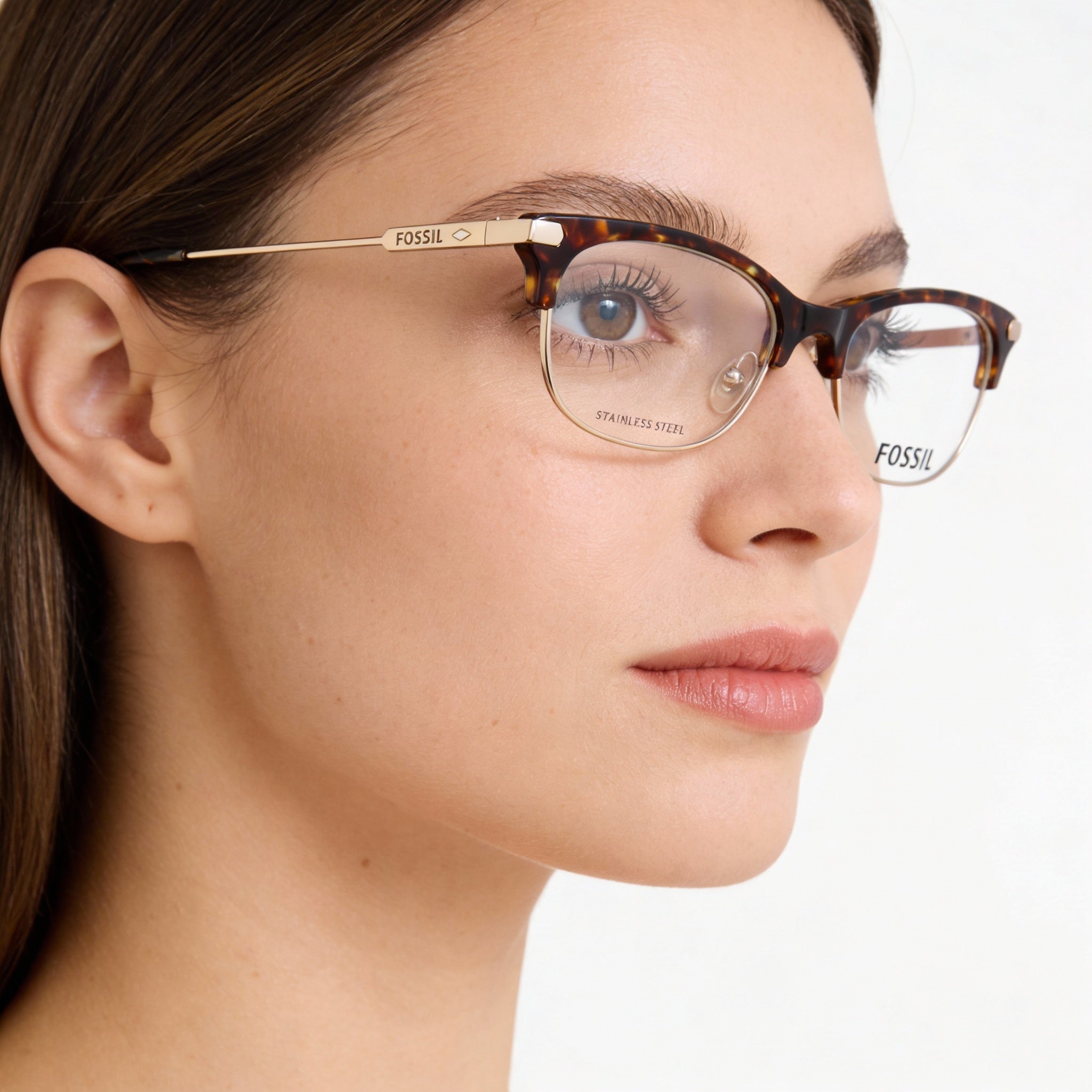 Fossil FOS 6055 OIM Women's Rectangle Full Rim Alloy Steel Gold Havana Non- Eyeglasses 50-17-145mm, Photo 4