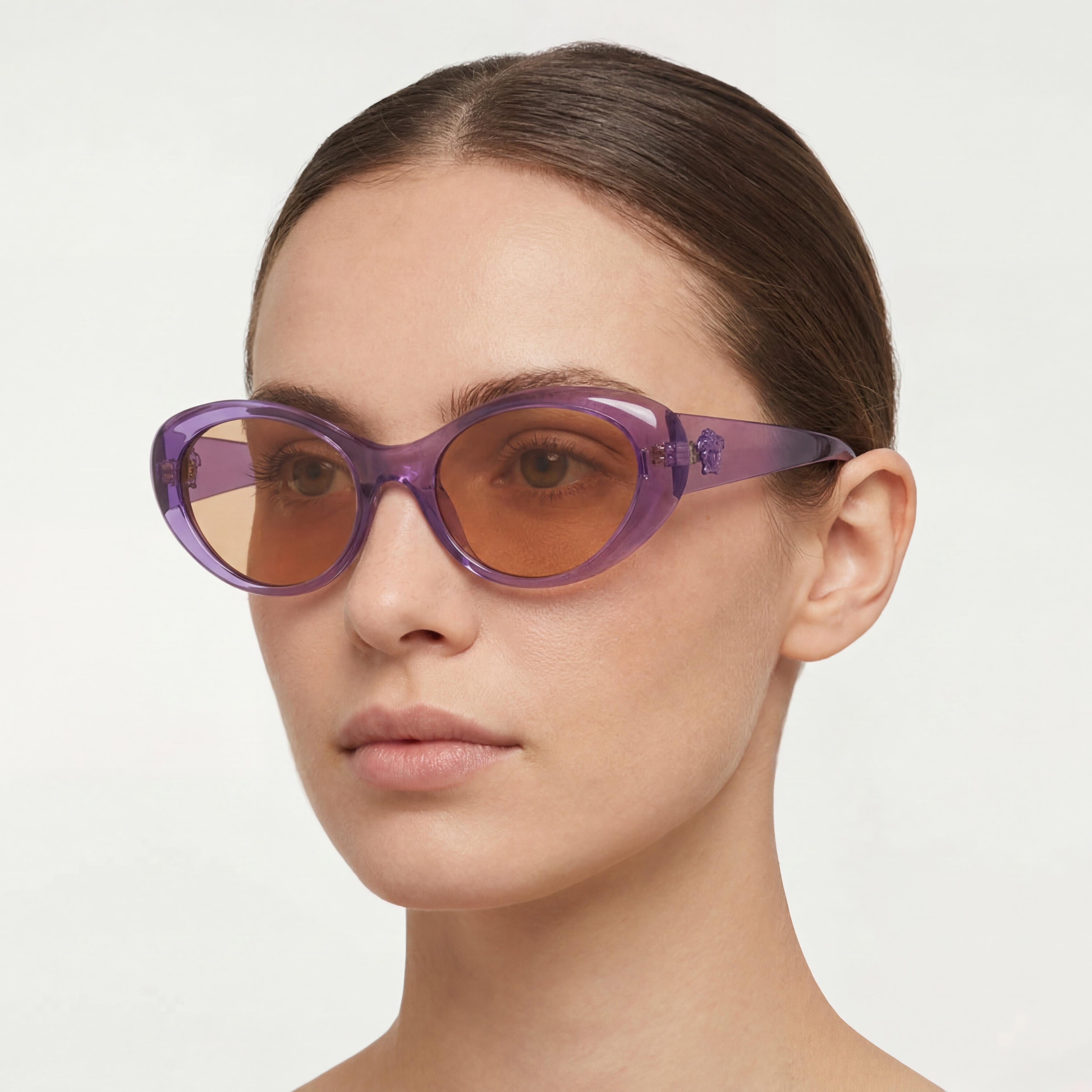 Versace Ve 4455u Gafas de Sol de Mujer, Montura de Plástico Multicolor, Lentes Marrón Oscuro con Protección UV, 53mm, Photo 4